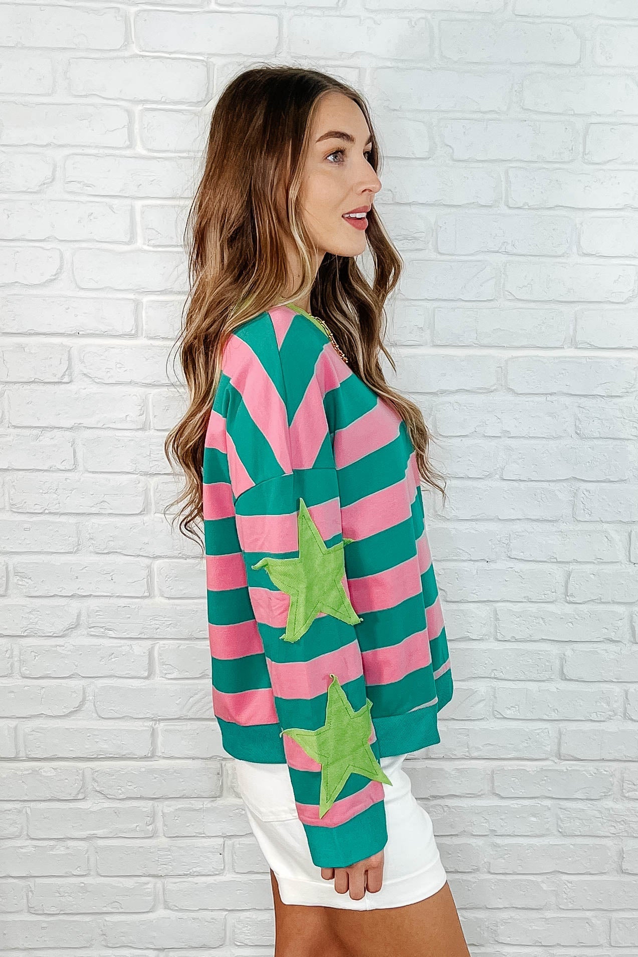 Stars On Stripes Patchwork Striped Sweatshirt - Southern Divas Boutique