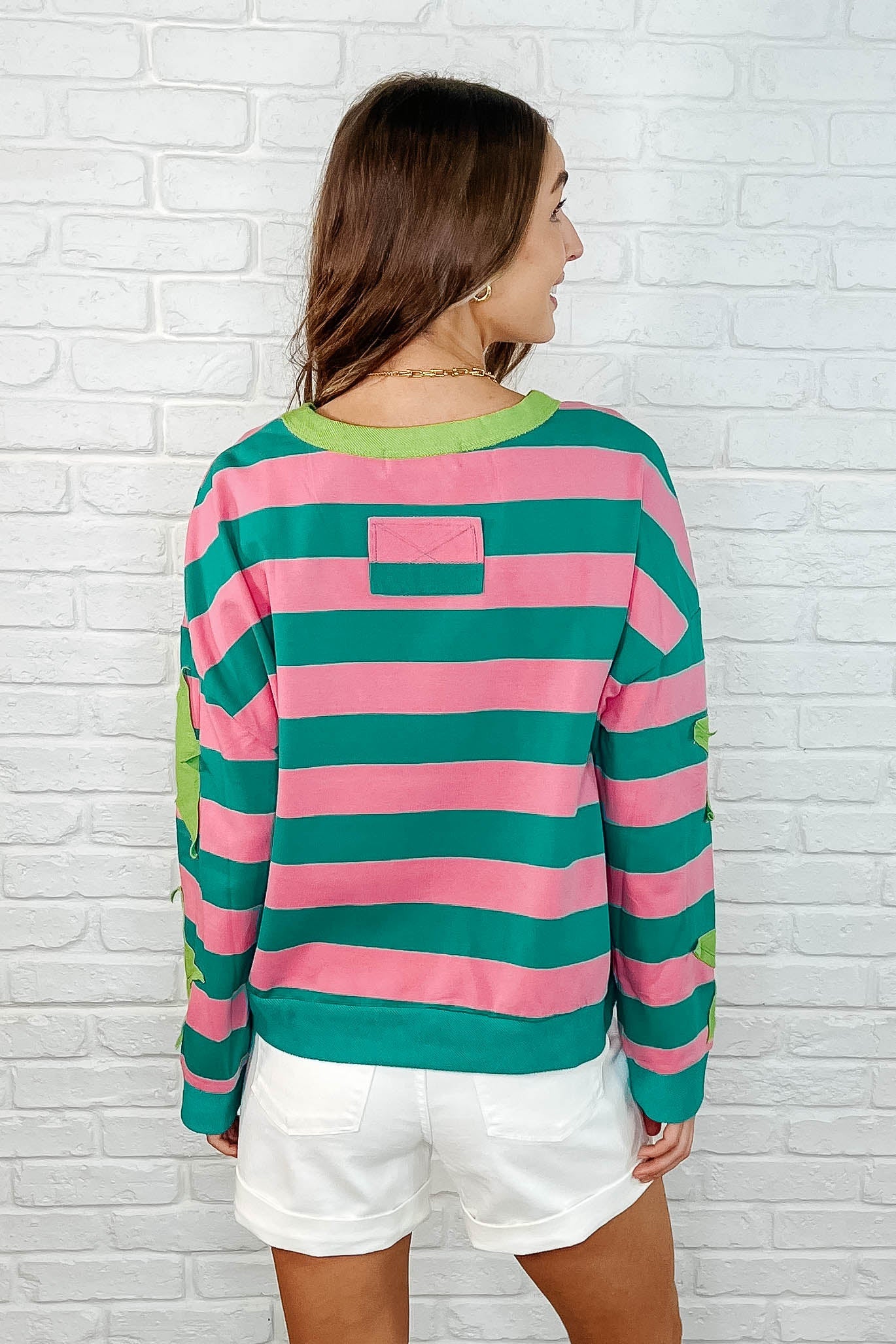Stars On Stripes Patchwork Striped Sweatshirt - Southern Divas Boutique