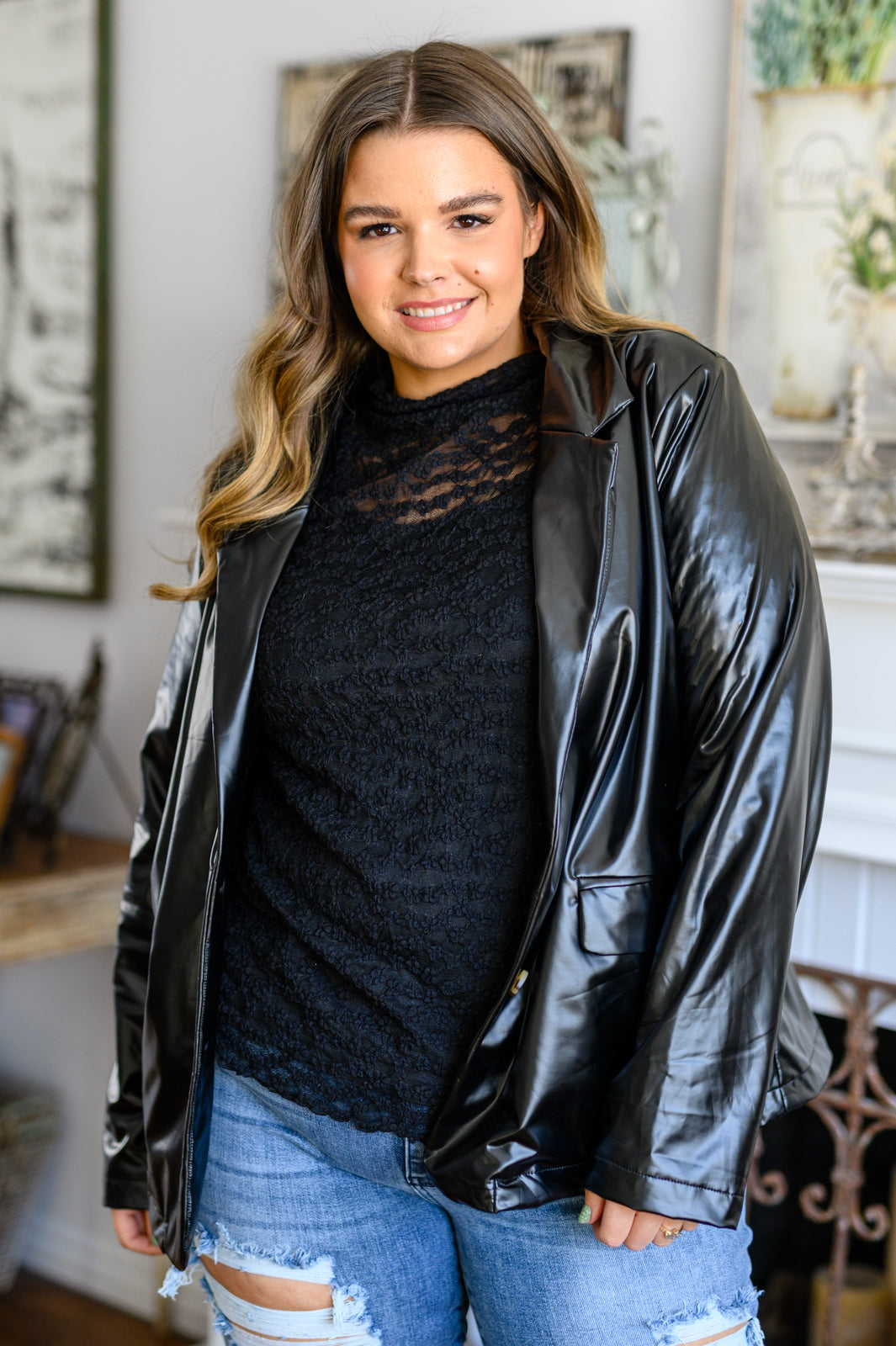 Streets of Dublin Faux Leather Blazer - Southern Divas Boutique