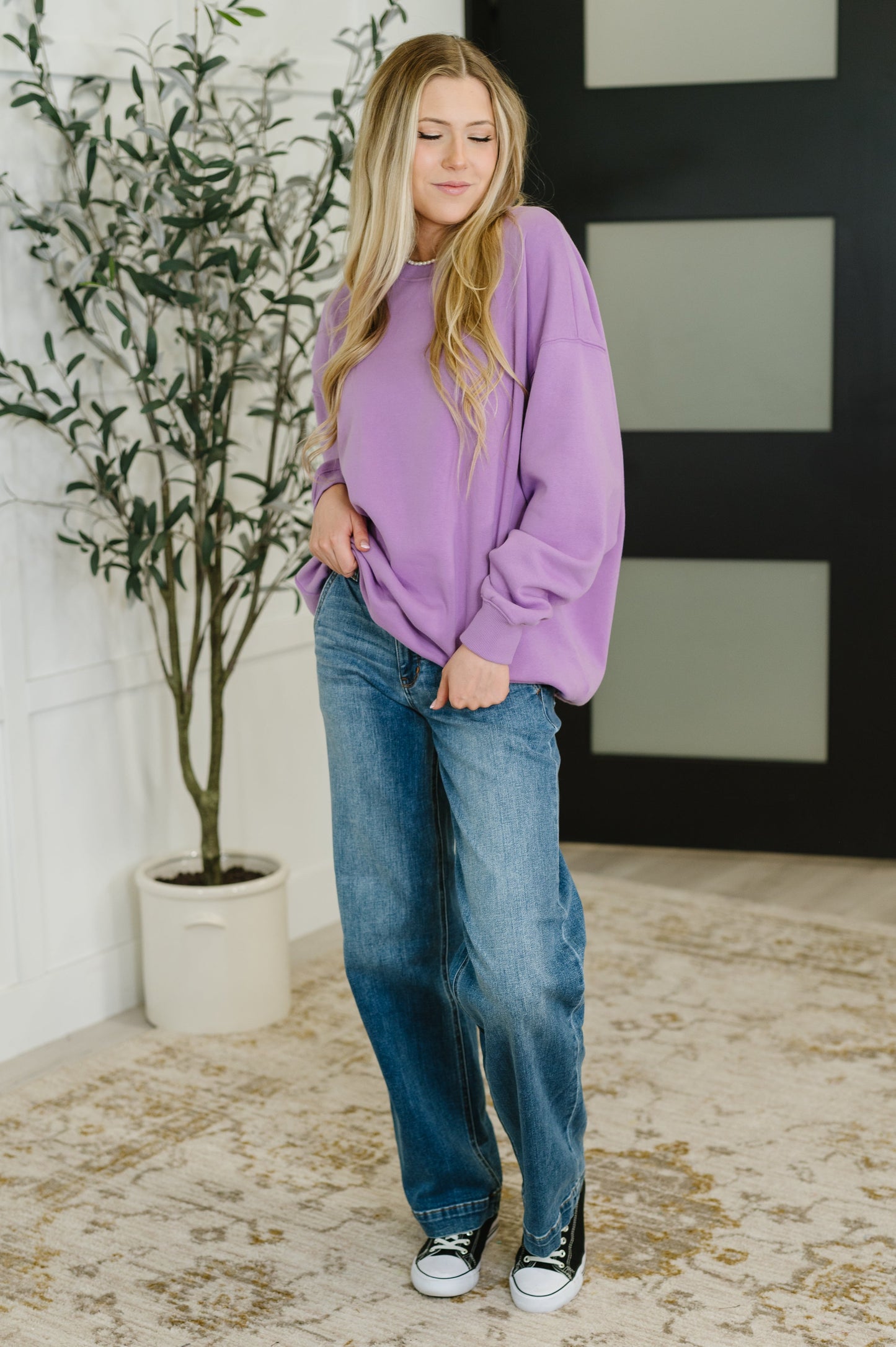 Sunday Snug Relaxed Pullover in Lavender - Southern Divas Boutique