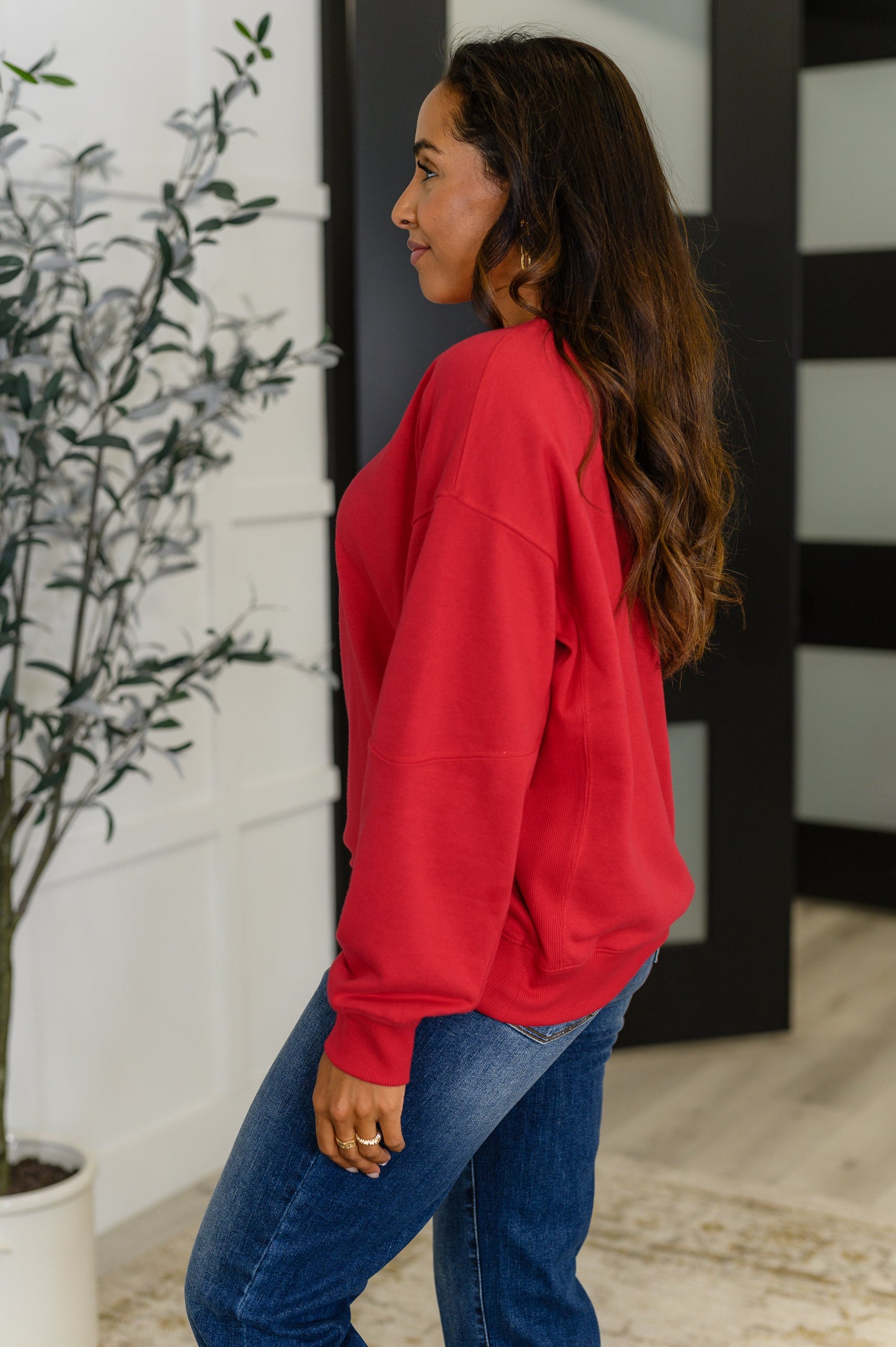 Sweet with a Side Eye Drop Shoulder Pullover in True Red - Southern Divas Boutique