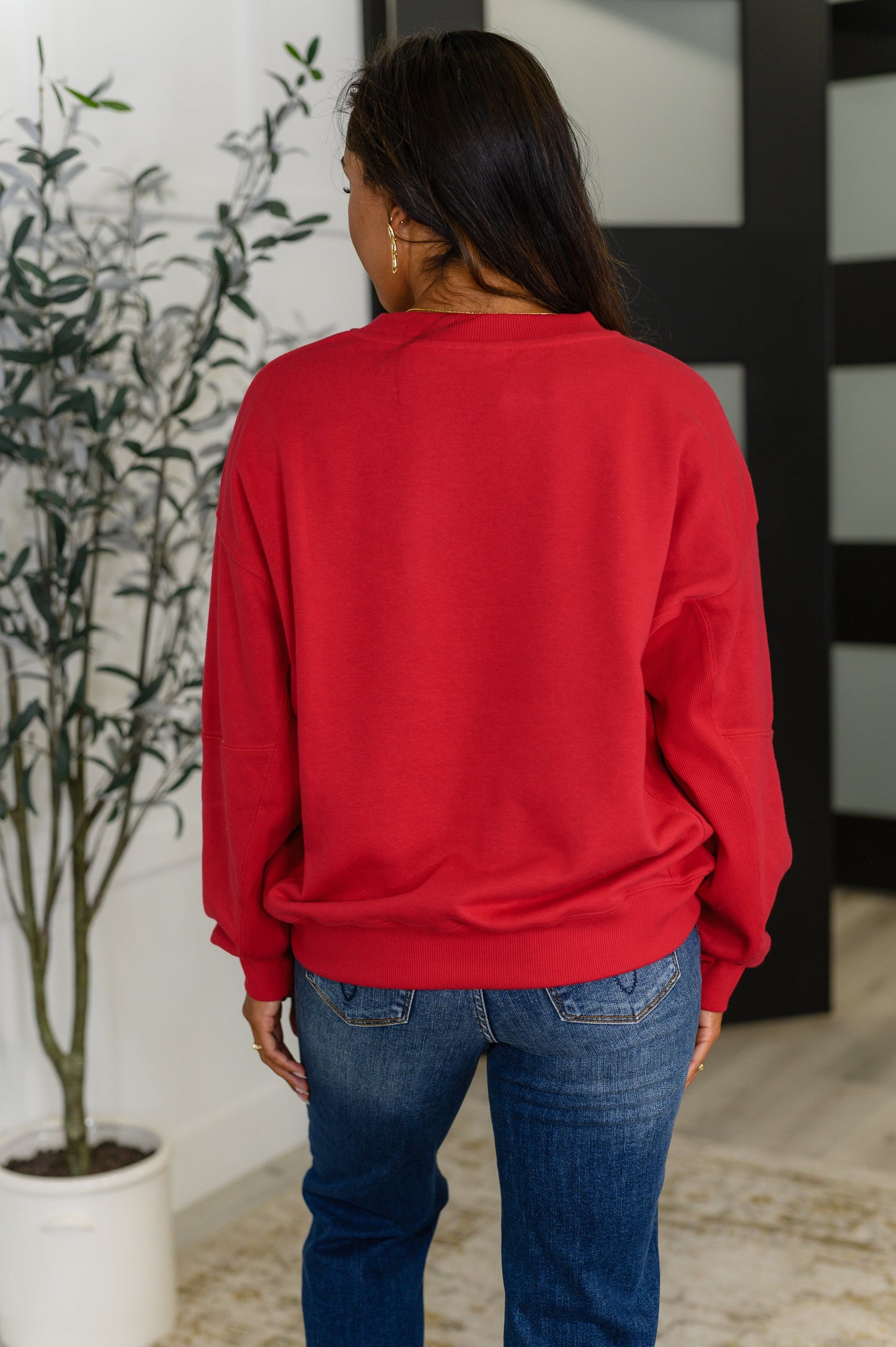 Sweet with a Side Eye Drop Shoulder Pullover in True Red - Southern Divas Boutique