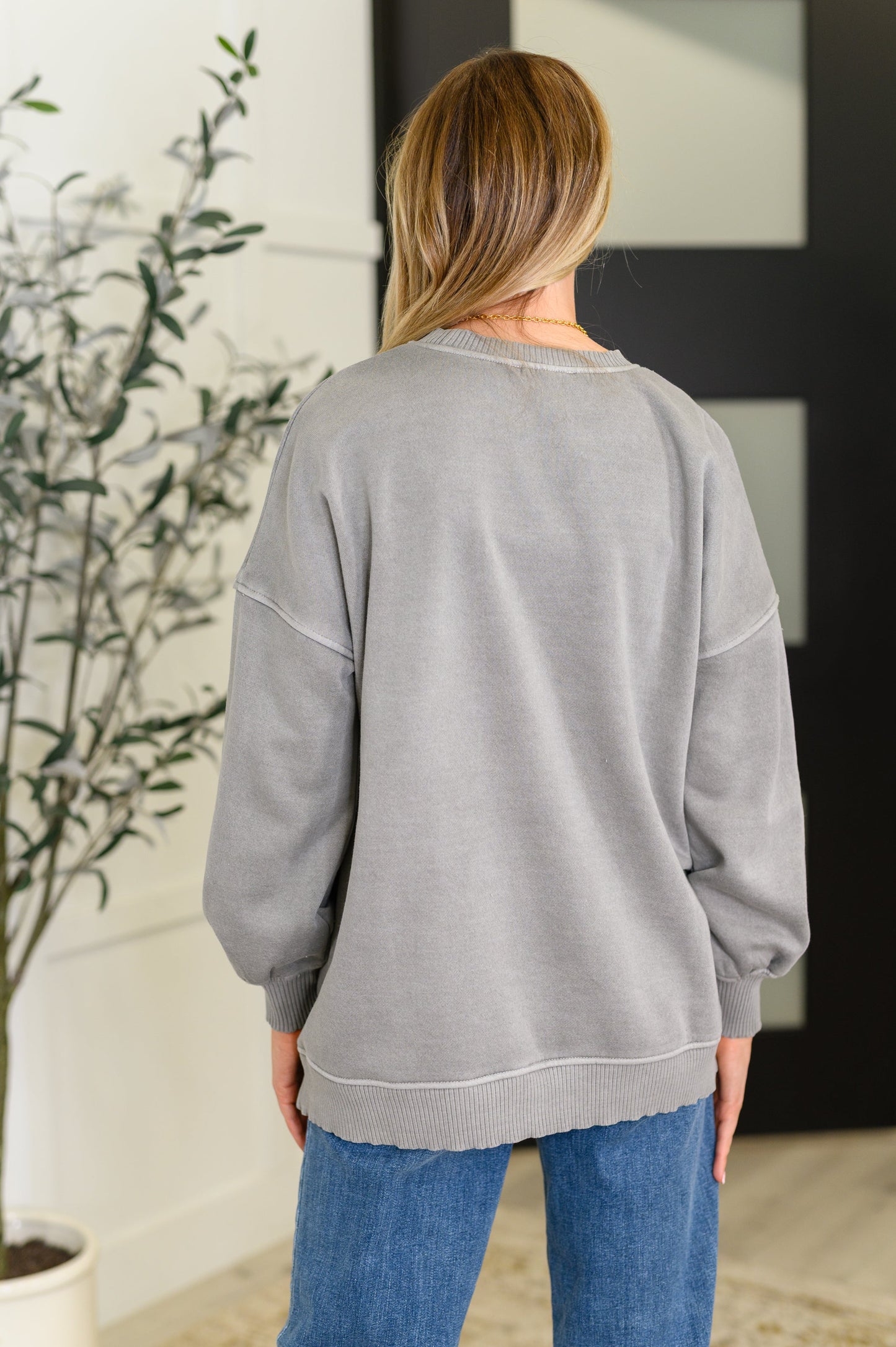 Talk Cozy to Me Stepped Hem Pullover in Sleet - Southern Divas Boutique