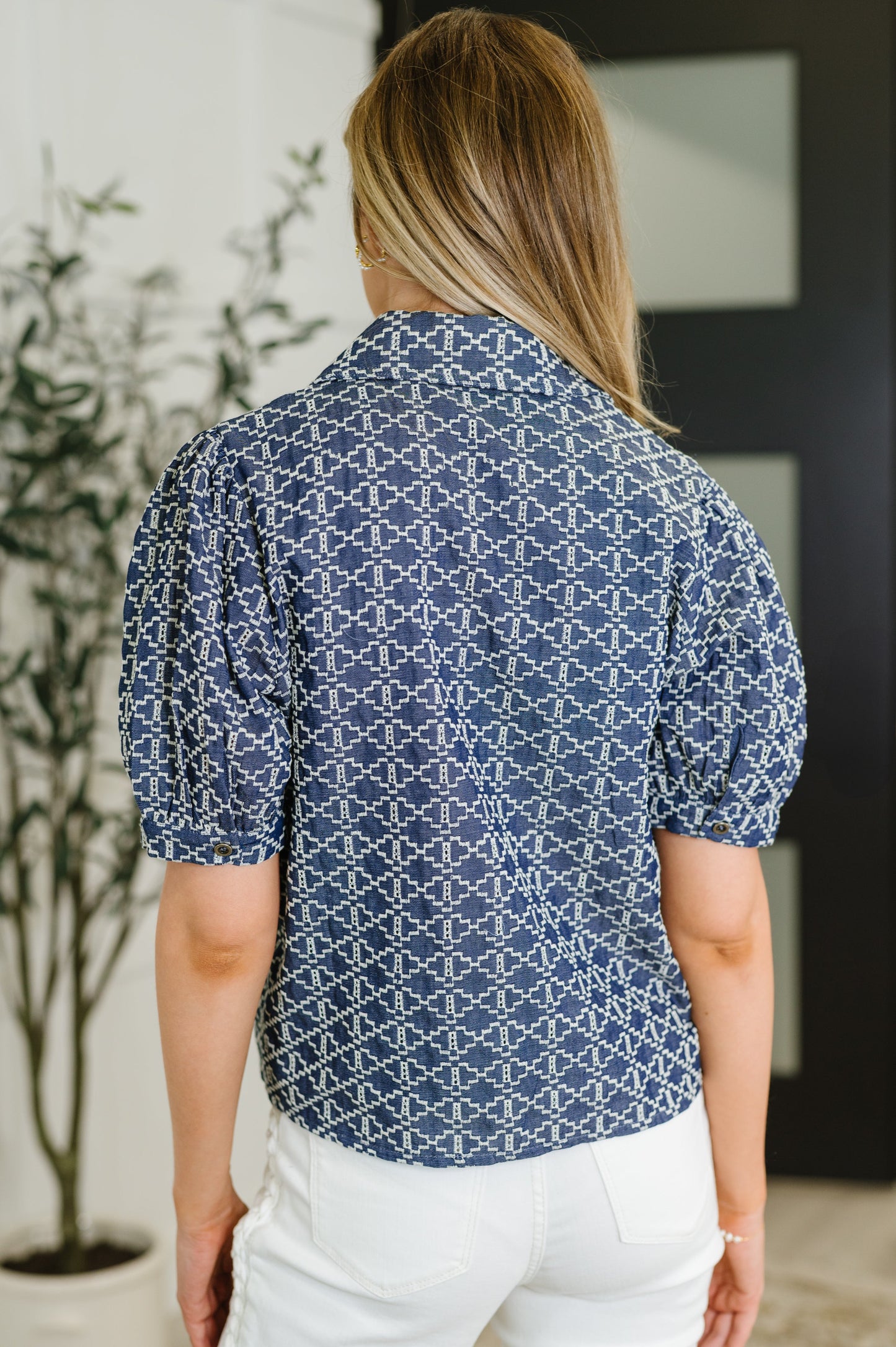 The Darling Detail Collared Blouse in Denim - Southern Divas Boutique