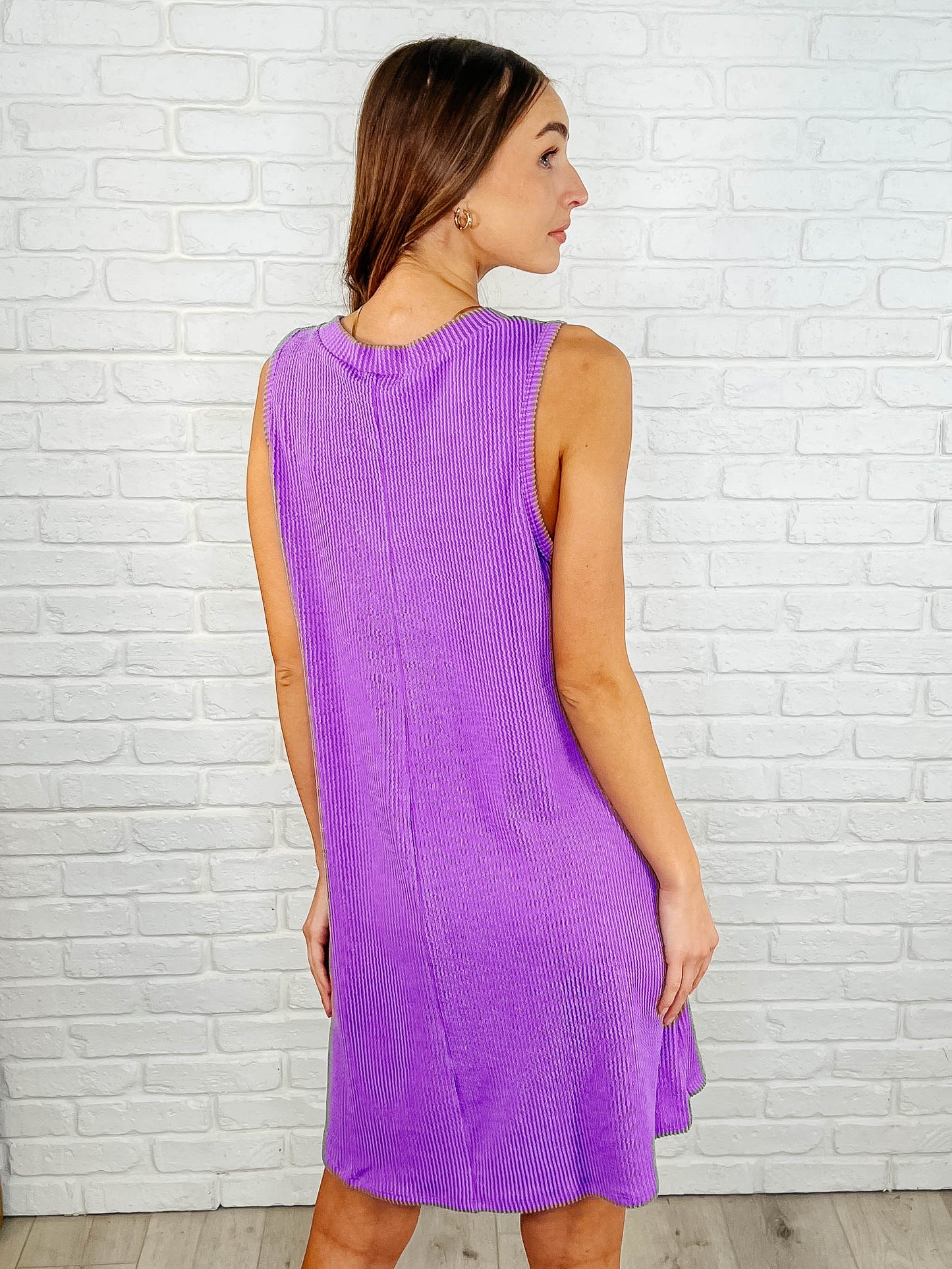 The Power I Hold V-Neck Ribbed Knit Dress in Tropical Violet - Southern Divas Boutique