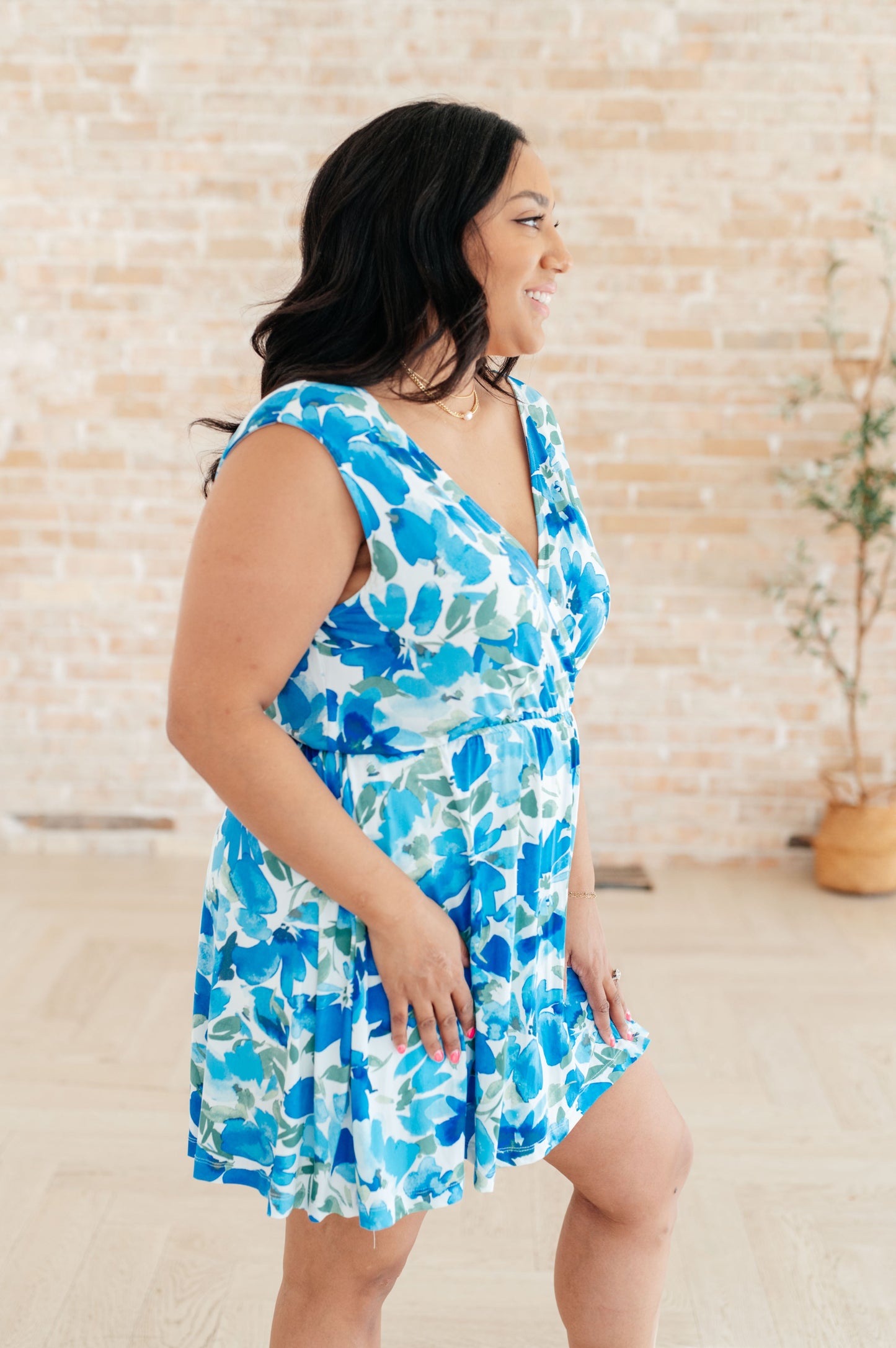 The Sun's Been Quite Kind V-Neck Dress in Blue - Southern Divas Boutique