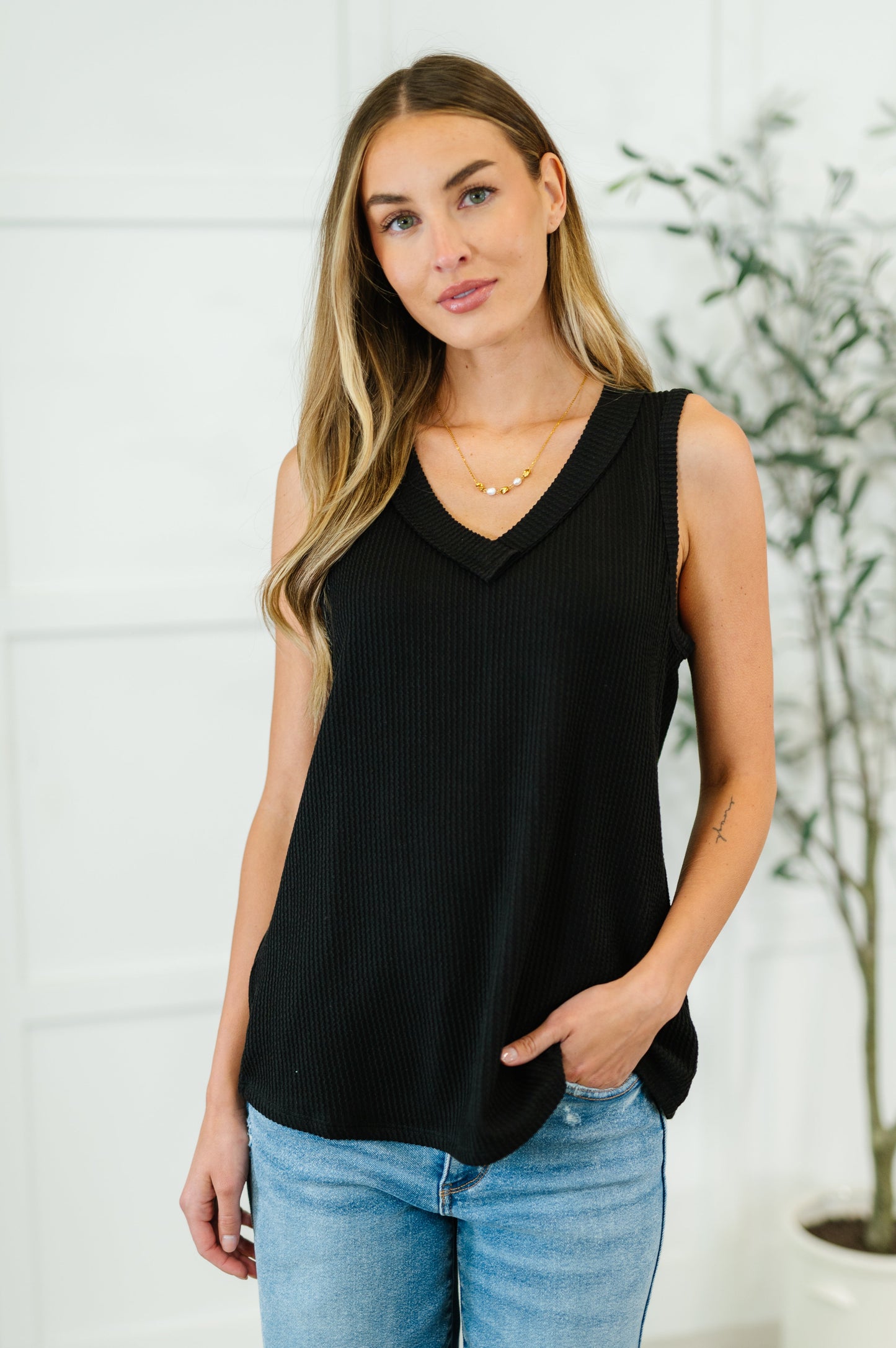 Thread Lightly Ribbed Knit Tank in Black - Southern Divas Boutique