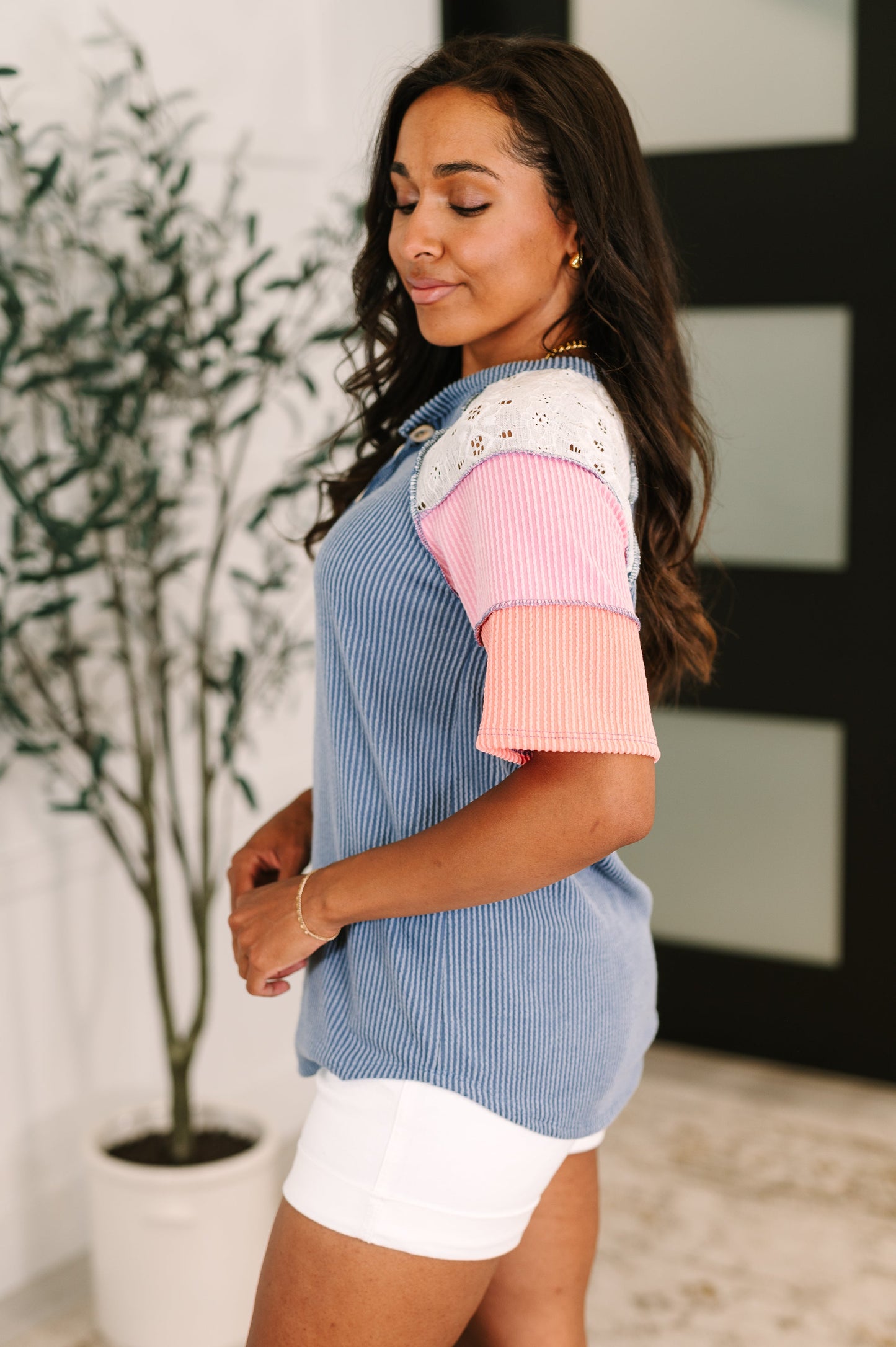 Threaded in Time Contrast Color Block Top - Southern Divas Boutique