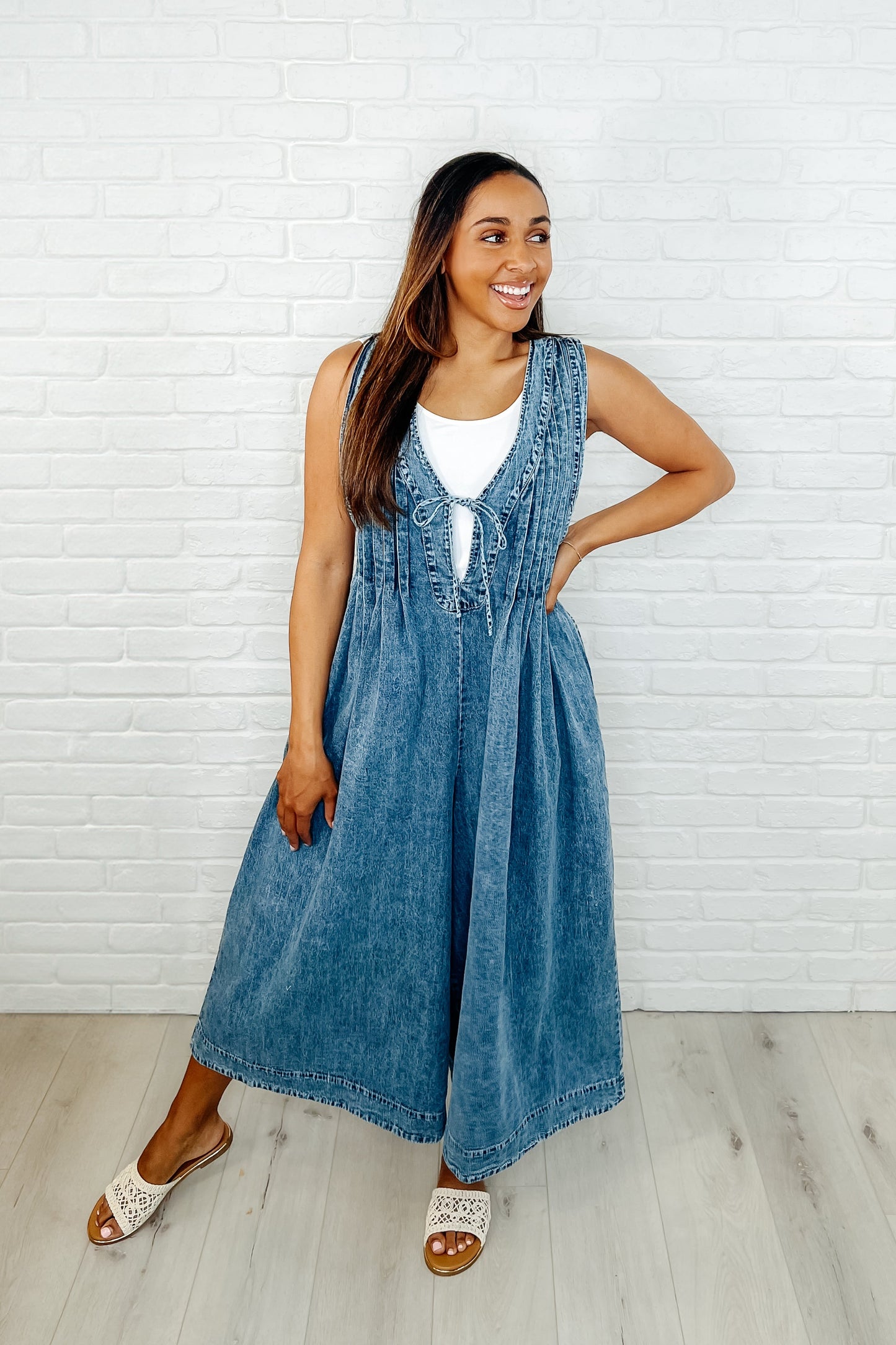 Too Cool For Fools Wide Leg Jumpsuit in Denim - Southern Divas Boutique