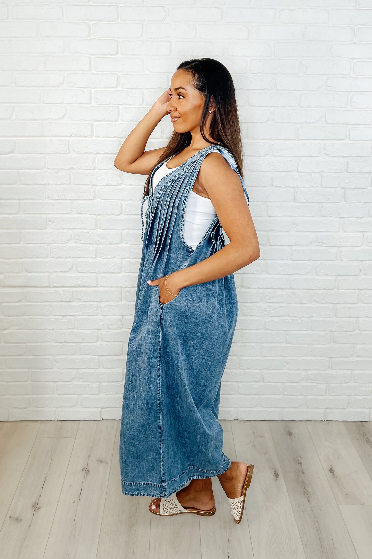 Too Cool For Fools Wide Leg Jumpsuit in Denim - Southern Divas Boutique
