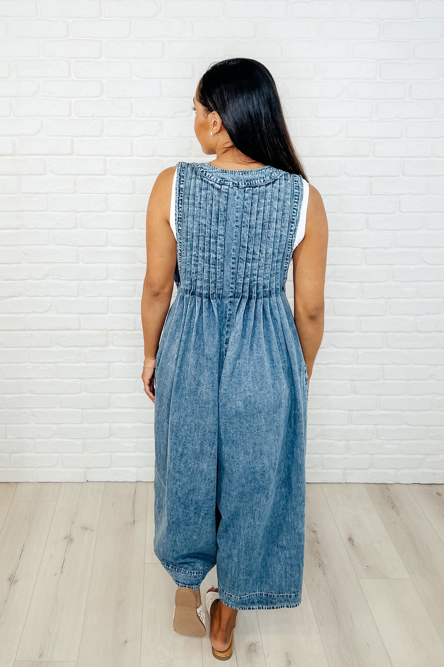 Too Cool For Fools Wide Leg Jumpsuit in Denim - Southern Divas Boutique