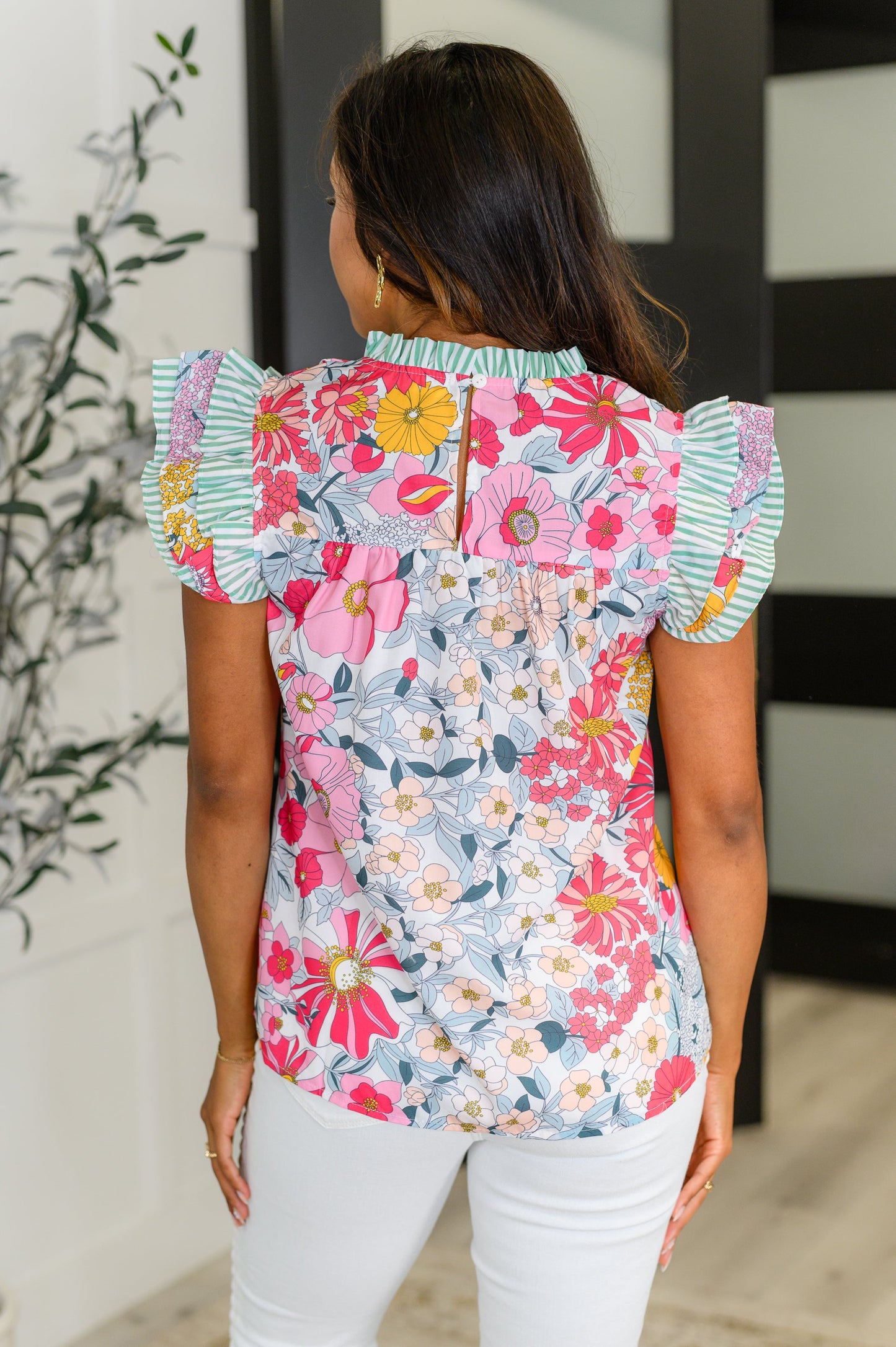 Too Fab to Care Ruffled High Neck Floral Blouse - Southern Divas Boutique