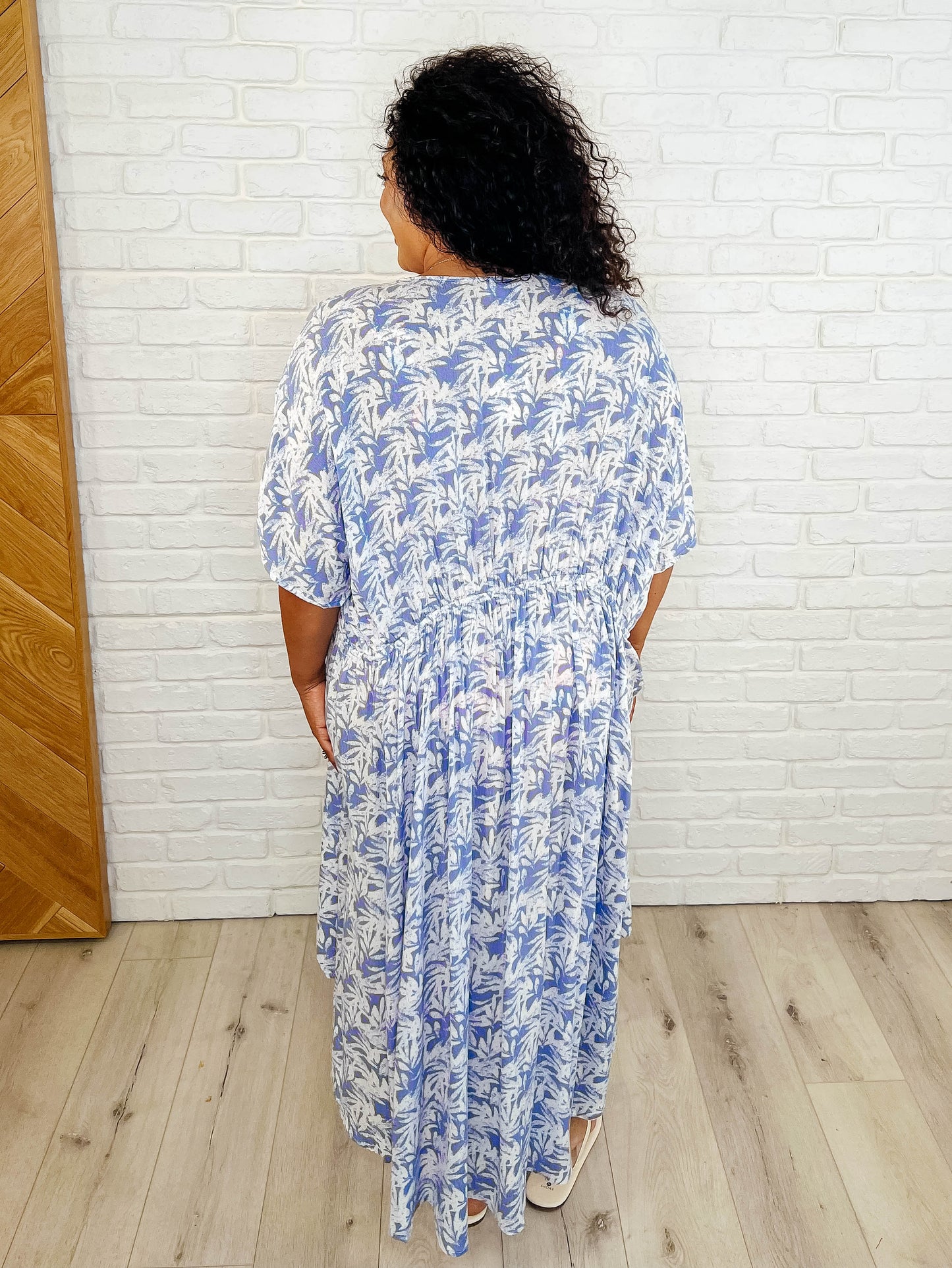 Tropical Print Gauze Kimono with Elastic Waist Tie in Periwinkle - Southern Divas Boutique