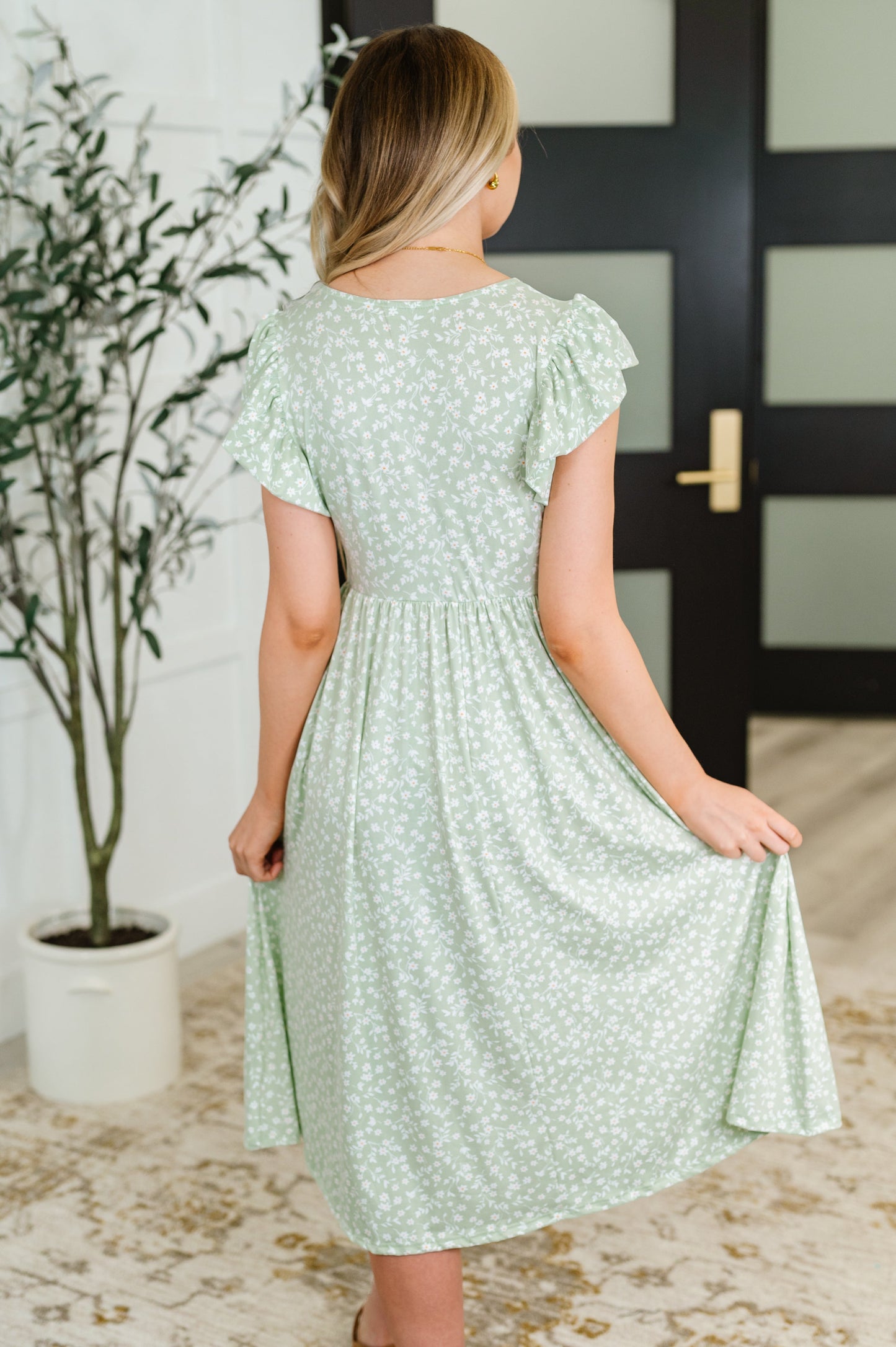 Twirl Me Softly Flutter Sleeve Dress in Sage - Southern Divas Boutique