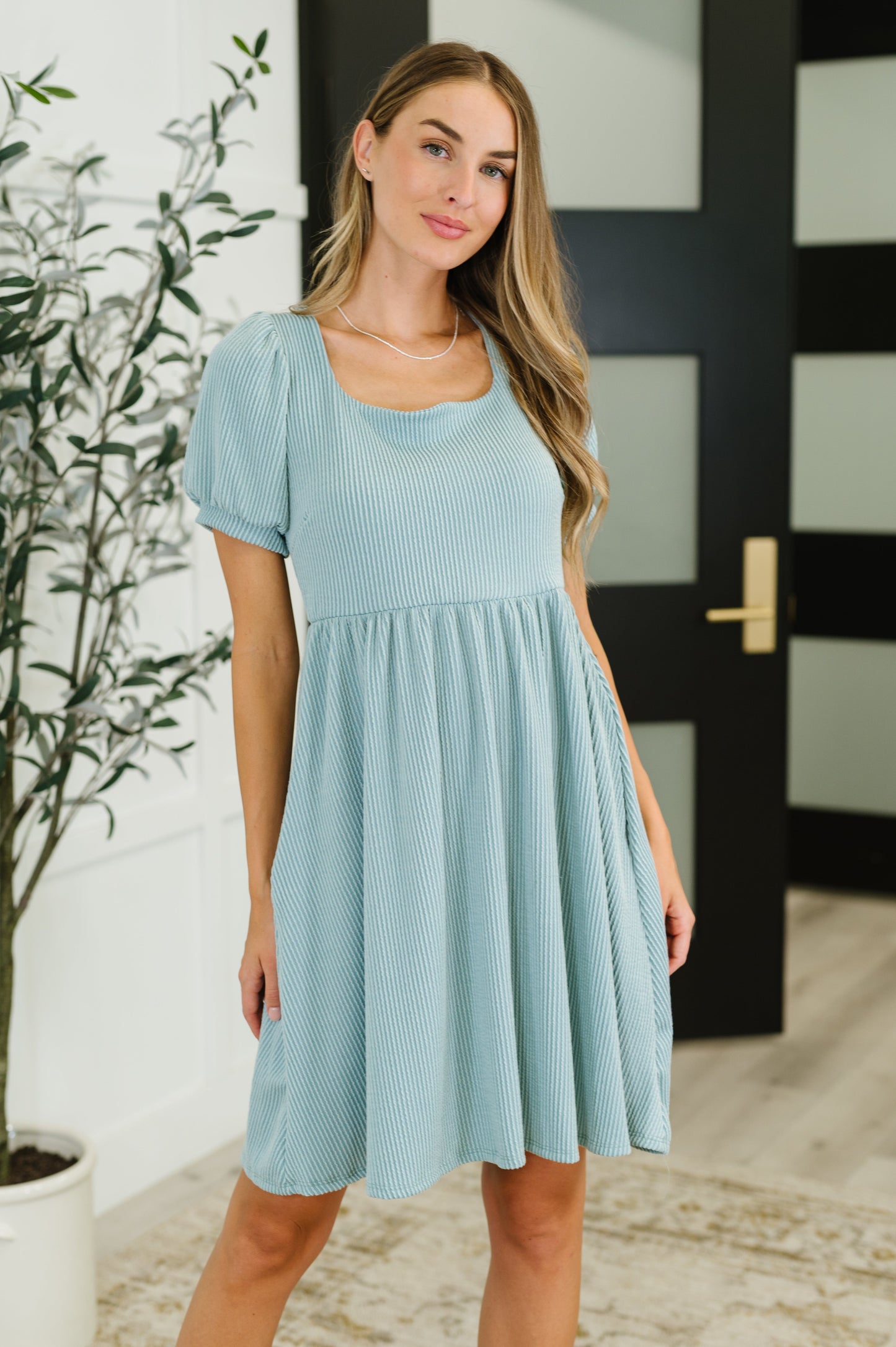 Twirlin’ Dirty Cable Ribbed Knit Dress in Sage Green - Southern Divas Boutique