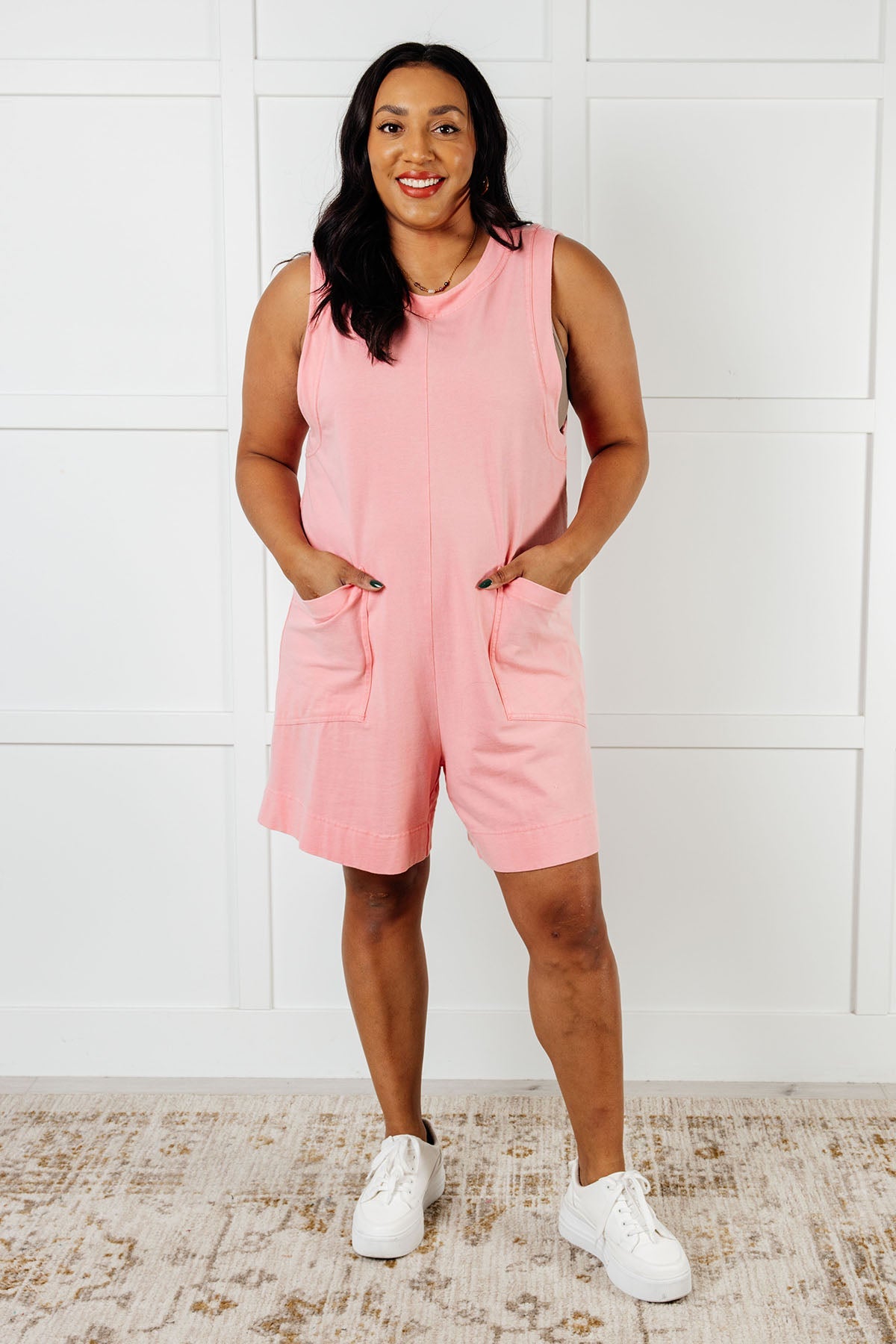 Up and Running Mineral Wash Romper in Coral Pink - Southern Divas Boutique