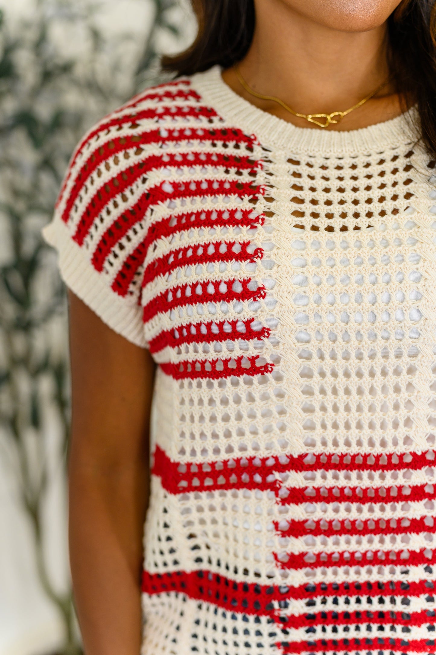 Vibes Don't Lie Net Tee Red Striped - Southern Divas Boutique