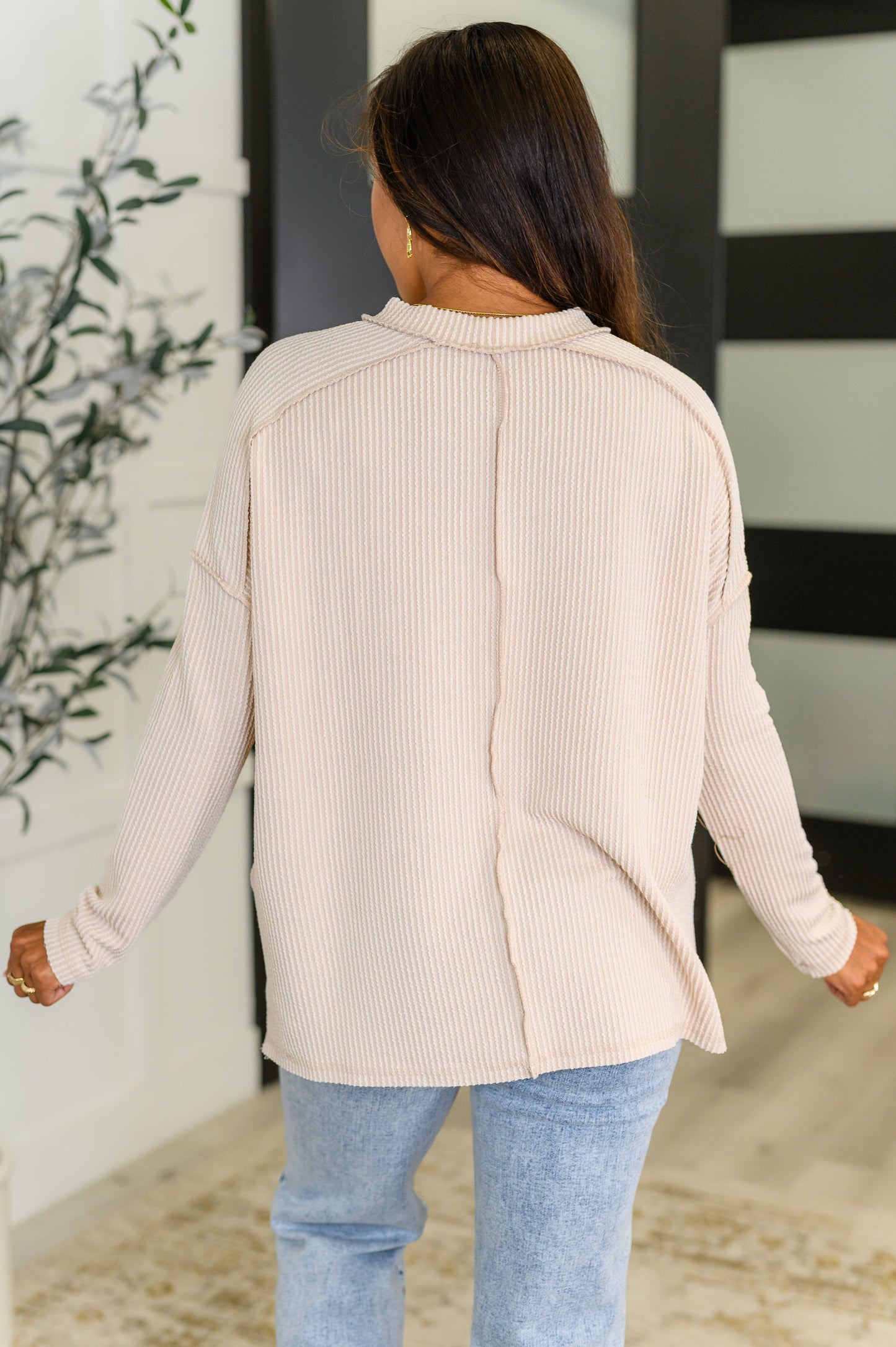 Wander & Rest Cable Ribbed Knit Drop Shoulder Top in Sand Beige - Southern Divas Boutique