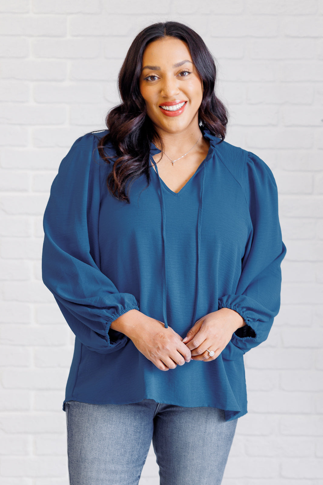 We Believe Keyhole Tie Detail Blouse - Southern Divas Boutique