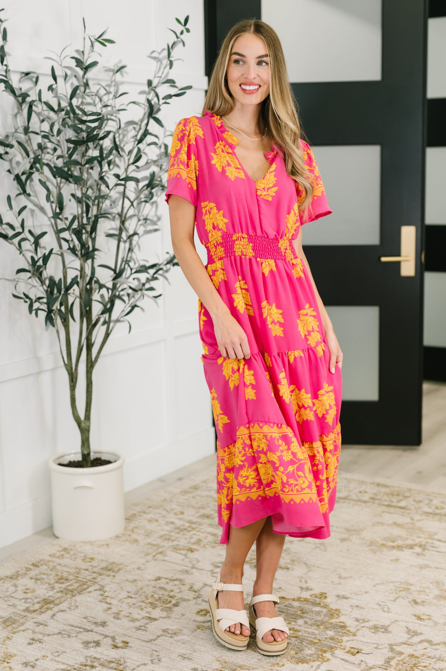Whispering Willow V-Neck Dress in Fuchsia - Southern Divas Boutique
