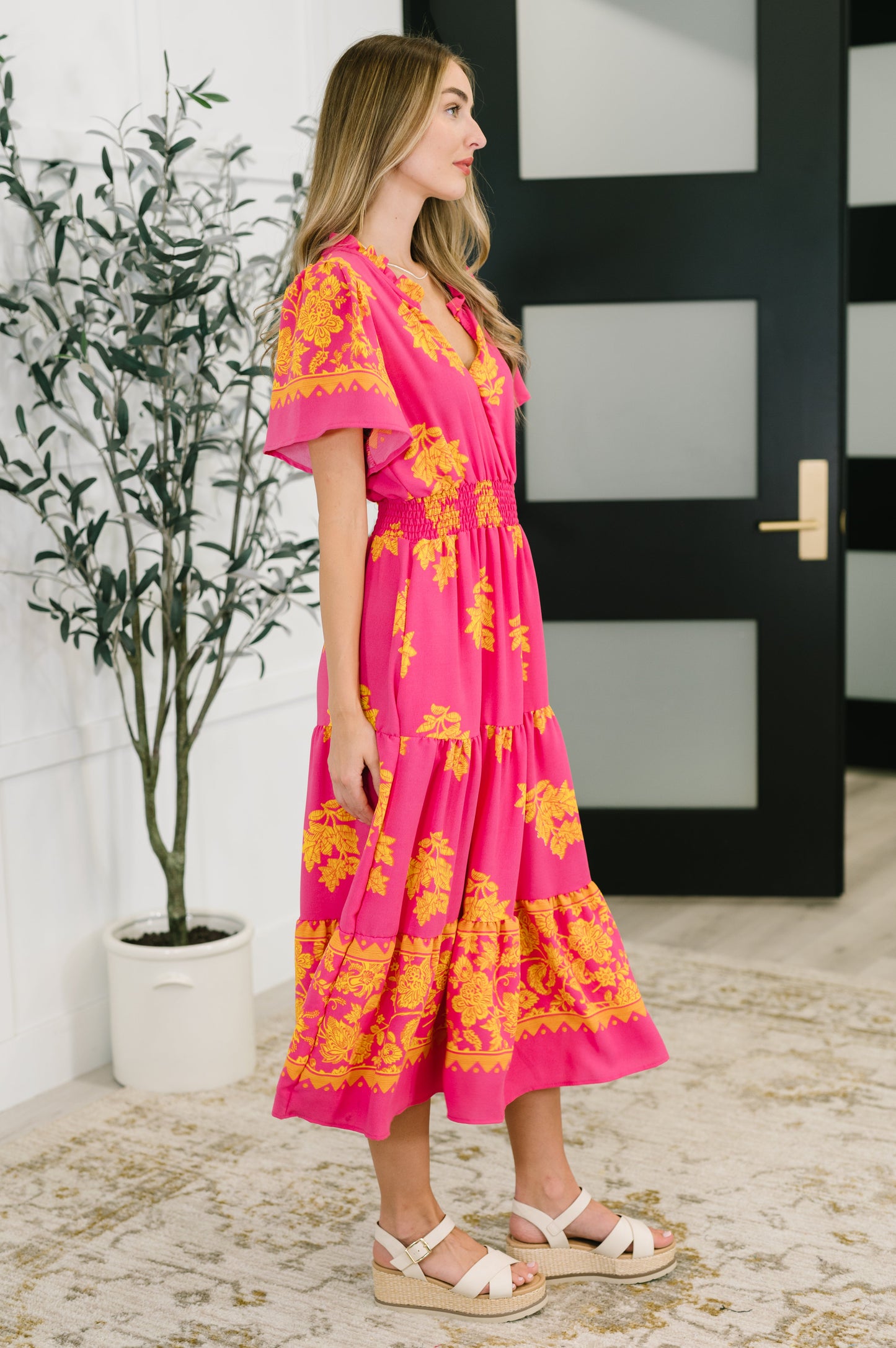 Whispering Willow V-Neck Dress in Fuchsia - Southern Divas Boutique