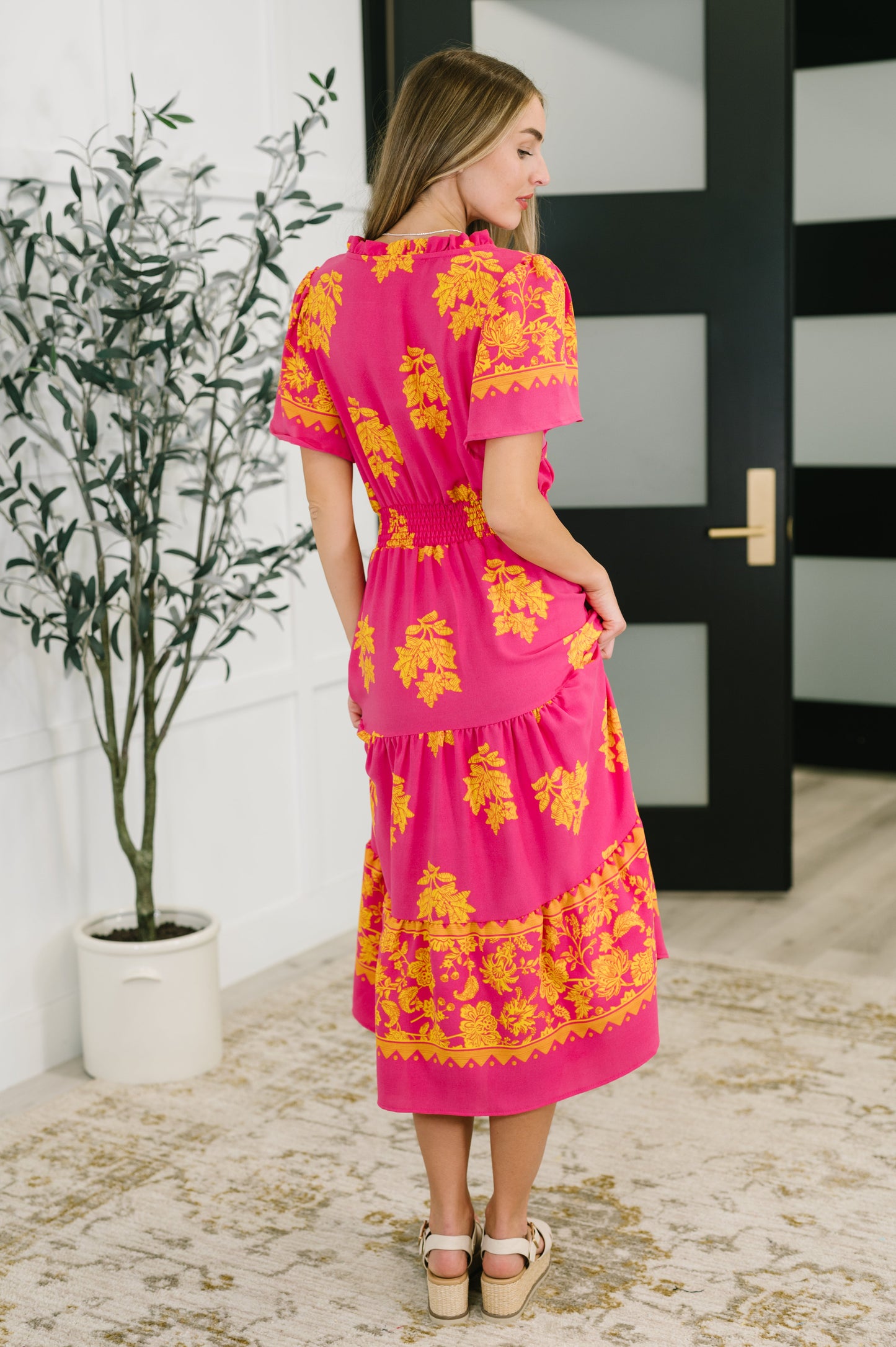 Whispering Willow V-Neck Dress in Fuchsia - Southern Divas Boutique
