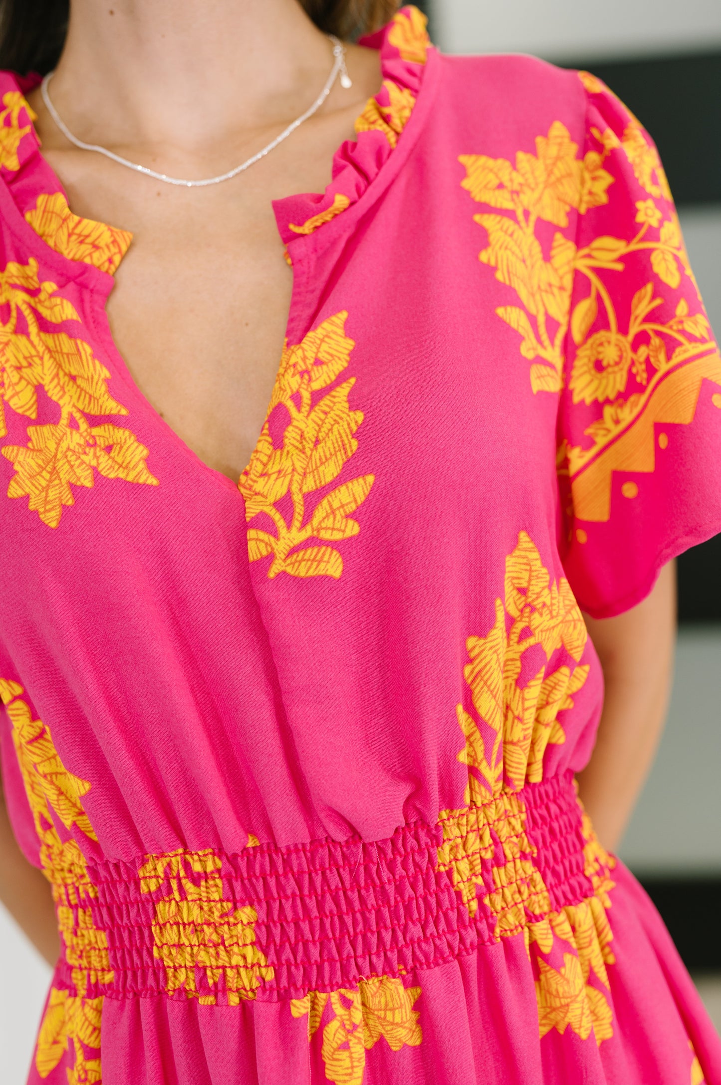 Whispering Willow V-Neck Dress in Fuchsia - Southern Divas Boutique
