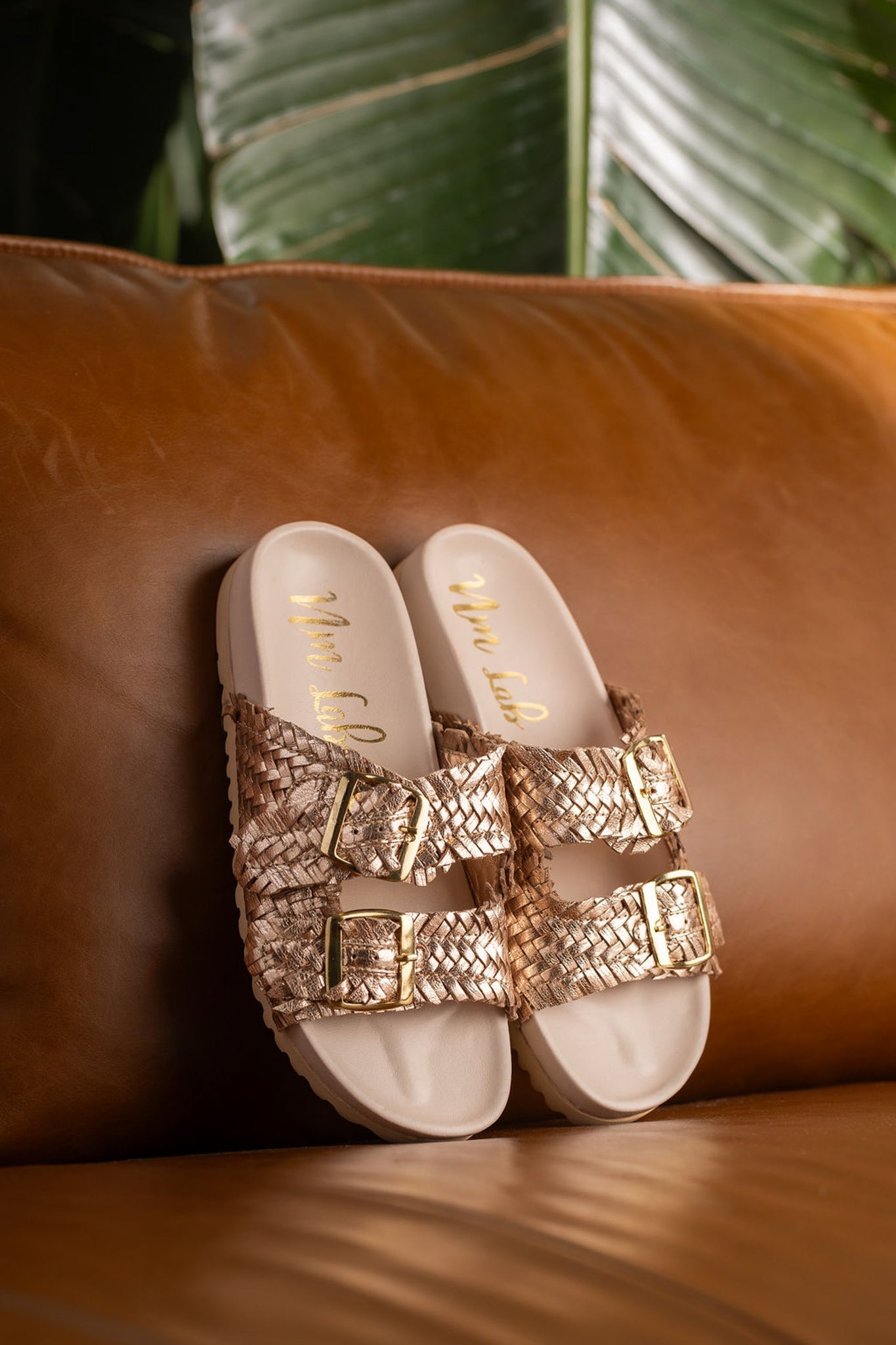 Intertwine Dual Woven Strap Slide in Champagne - Southern Divas Boutique