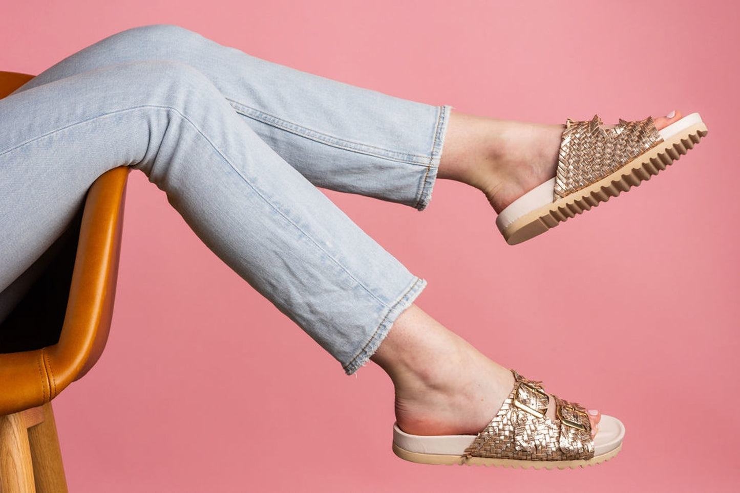 Intertwine Dual Woven Strap Slide in Champagne - Southern Divas Boutique