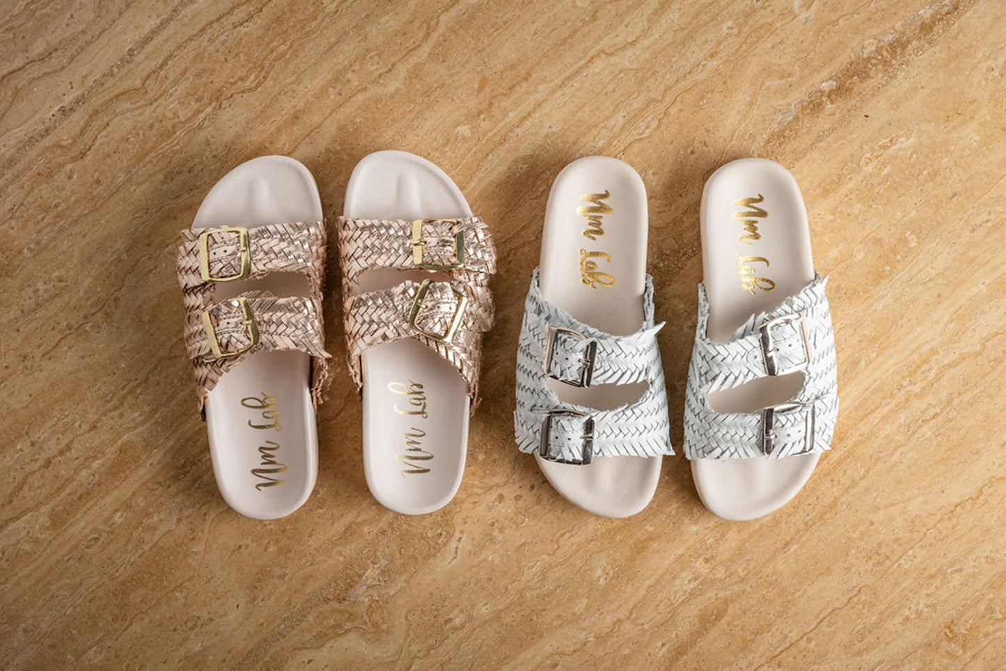 Intertwine Dual Woven Strap Slide in Champagne - Southern Divas Boutique