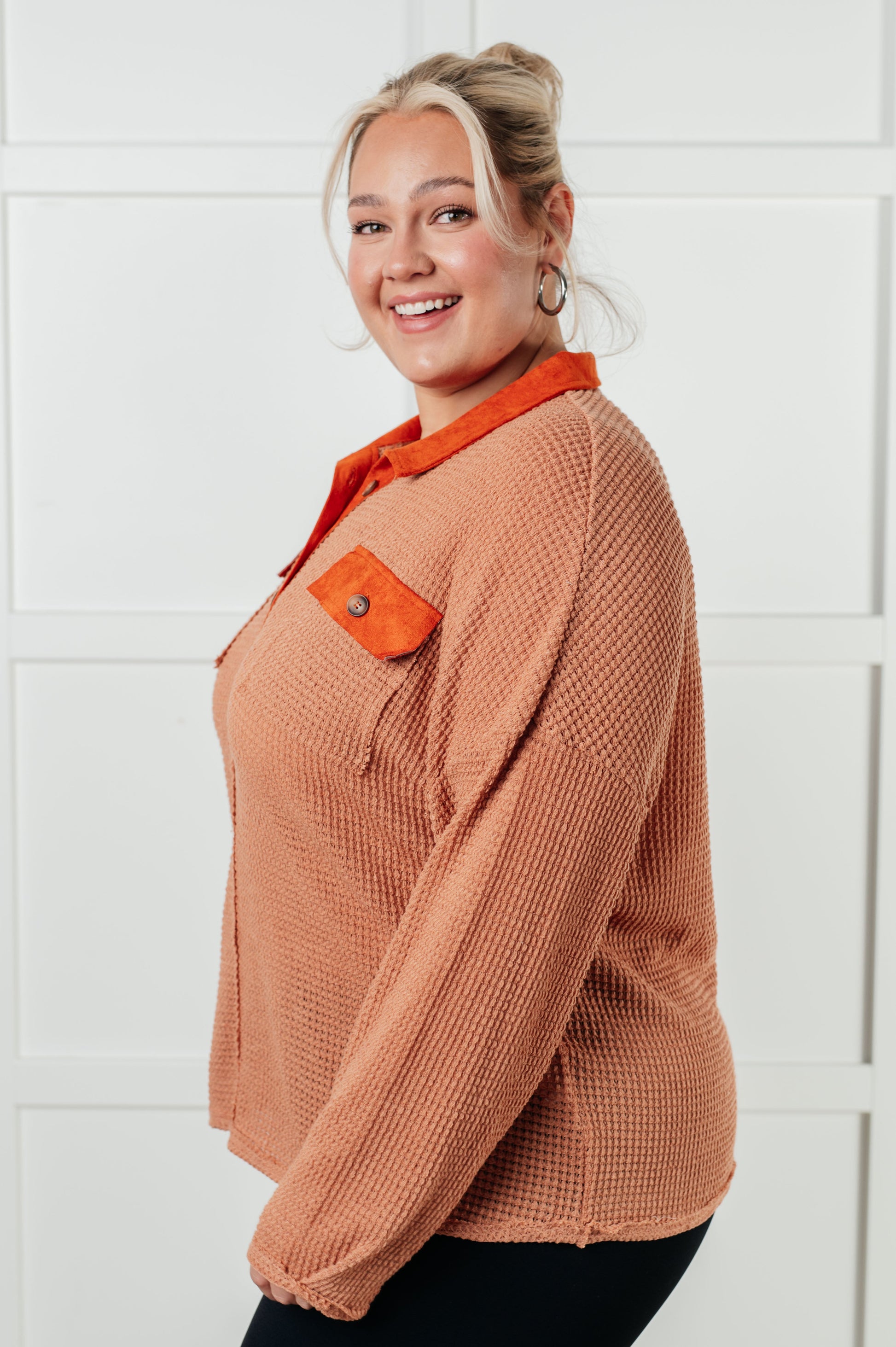 Can't Imagine Why Waffle Knit Contrast Trim Top - Southern Divas Boutique