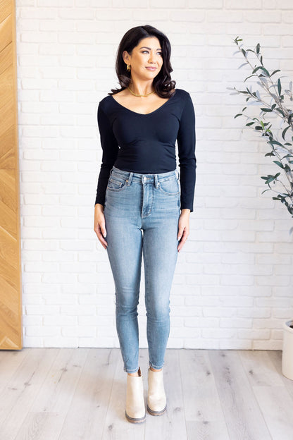 Justine High Rise Control Top Contrast Wash Skinny Jeans - Southern Divas Boutique