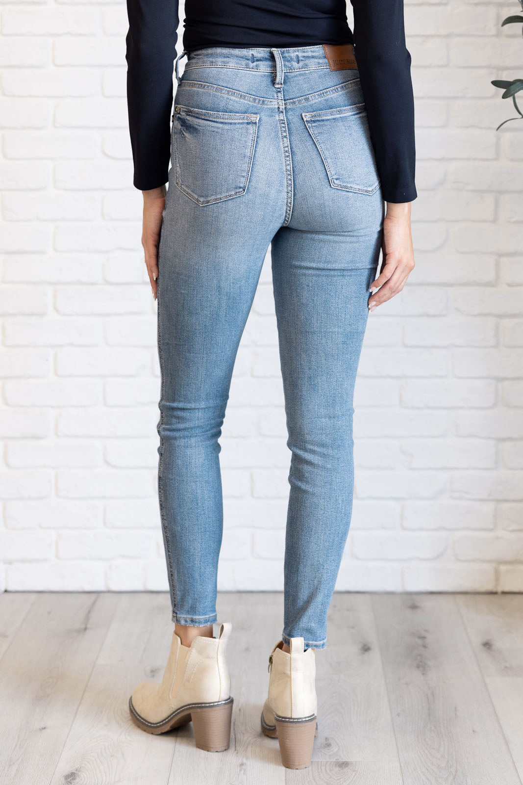 Justine High Rise Control Top Contrast Wash Skinny Jeans - Southern Divas Boutique