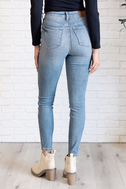 Justine High Rise Control Top Contrast Wash Skinny Jeans - Southern Divas Boutique