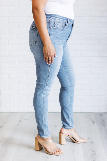 Justine High Rise Control Top Contrast Wash Skinny Jeans - Southern Divas Boutique