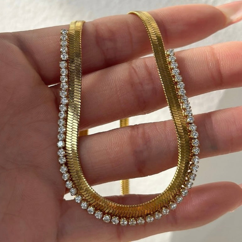 RHINESTONE HERRINGBONE NECKLACE - Southern Divas Boutique