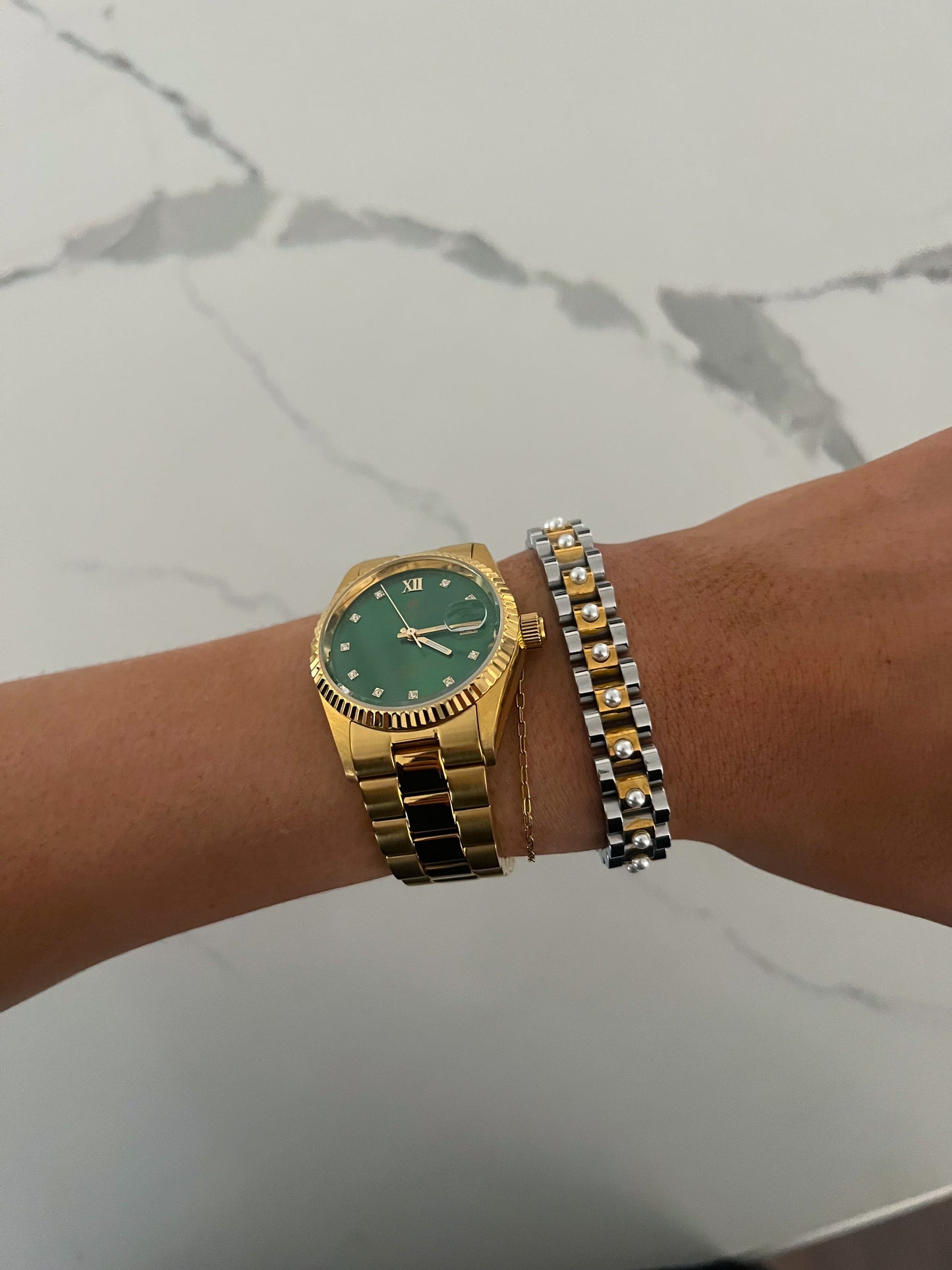 PEARL TWO TONED WATCH BAND BRACELET - Southern Divas Boutique