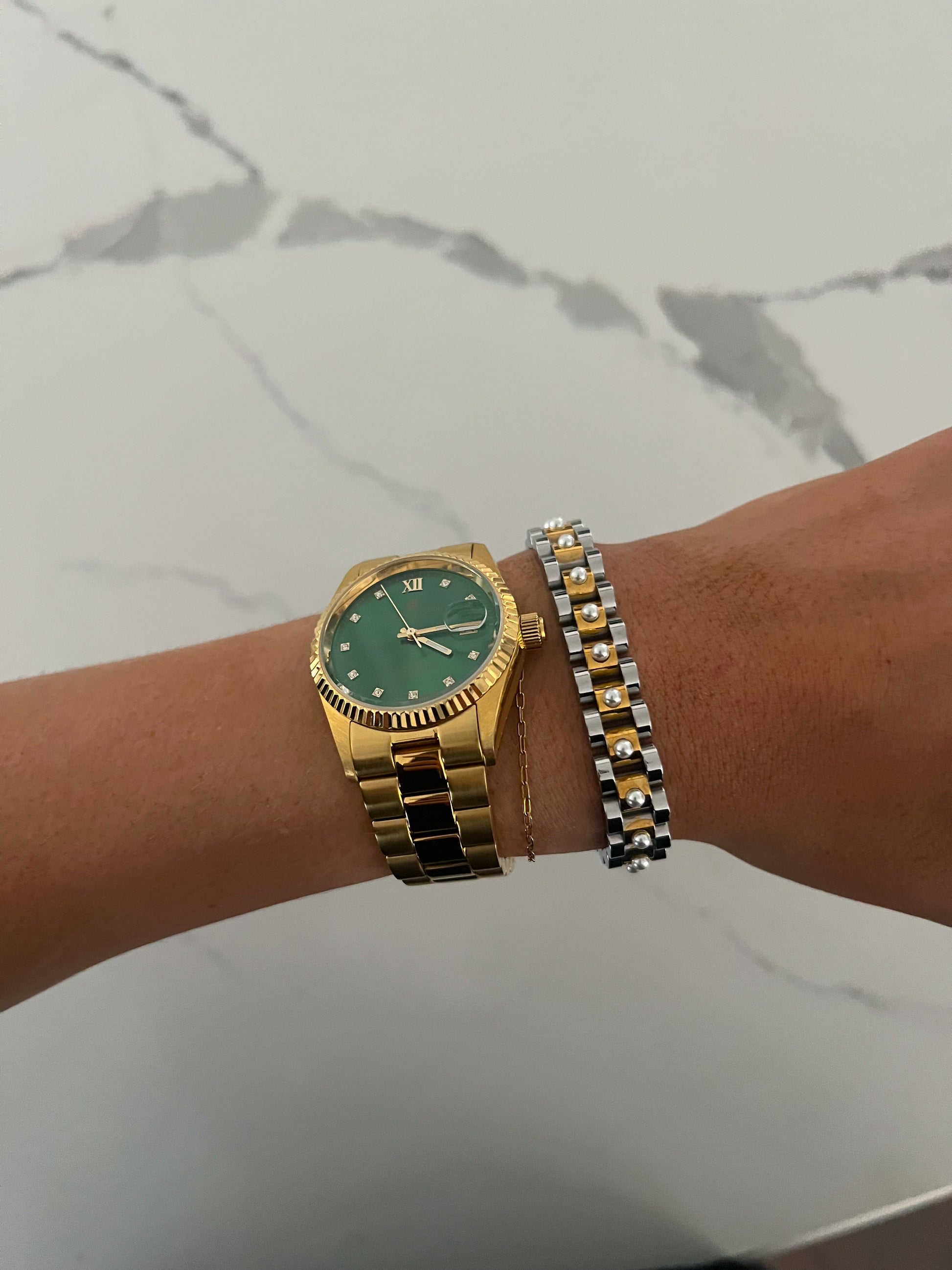 PEARL TWO TONED WATCH BAND BRACELET - Southern Divas Boutique