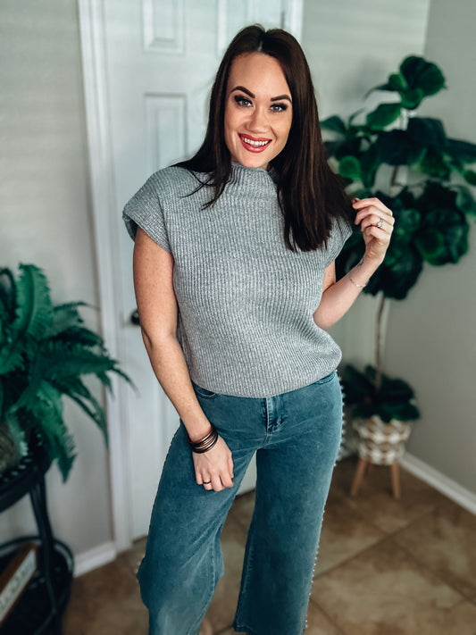 Perfect Score Sweater Top - Heather Grey - Southern Divas Boutique