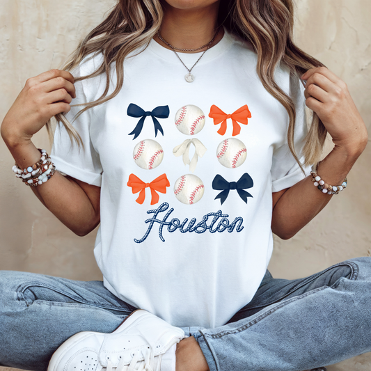Houston Astros Coquette Bows Unisex Softstyle T-Shirt - Southern Divas Boutique