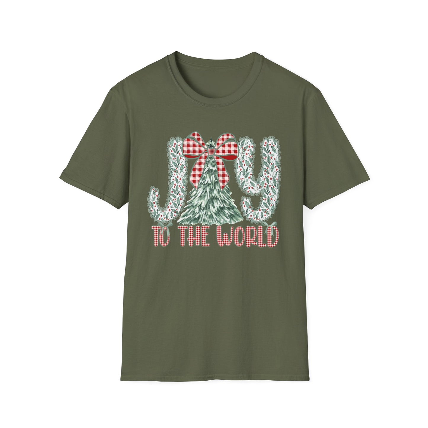 Joy to the World T-Shirt | Christmas Tree, Plaid Bow Holiday Tee