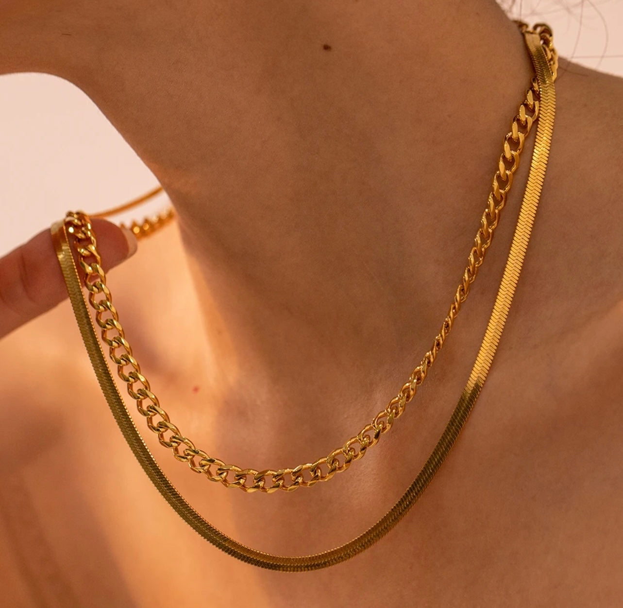 CHAIN + HERRINGBONE NECKLACE - Southern Divas Boutique
