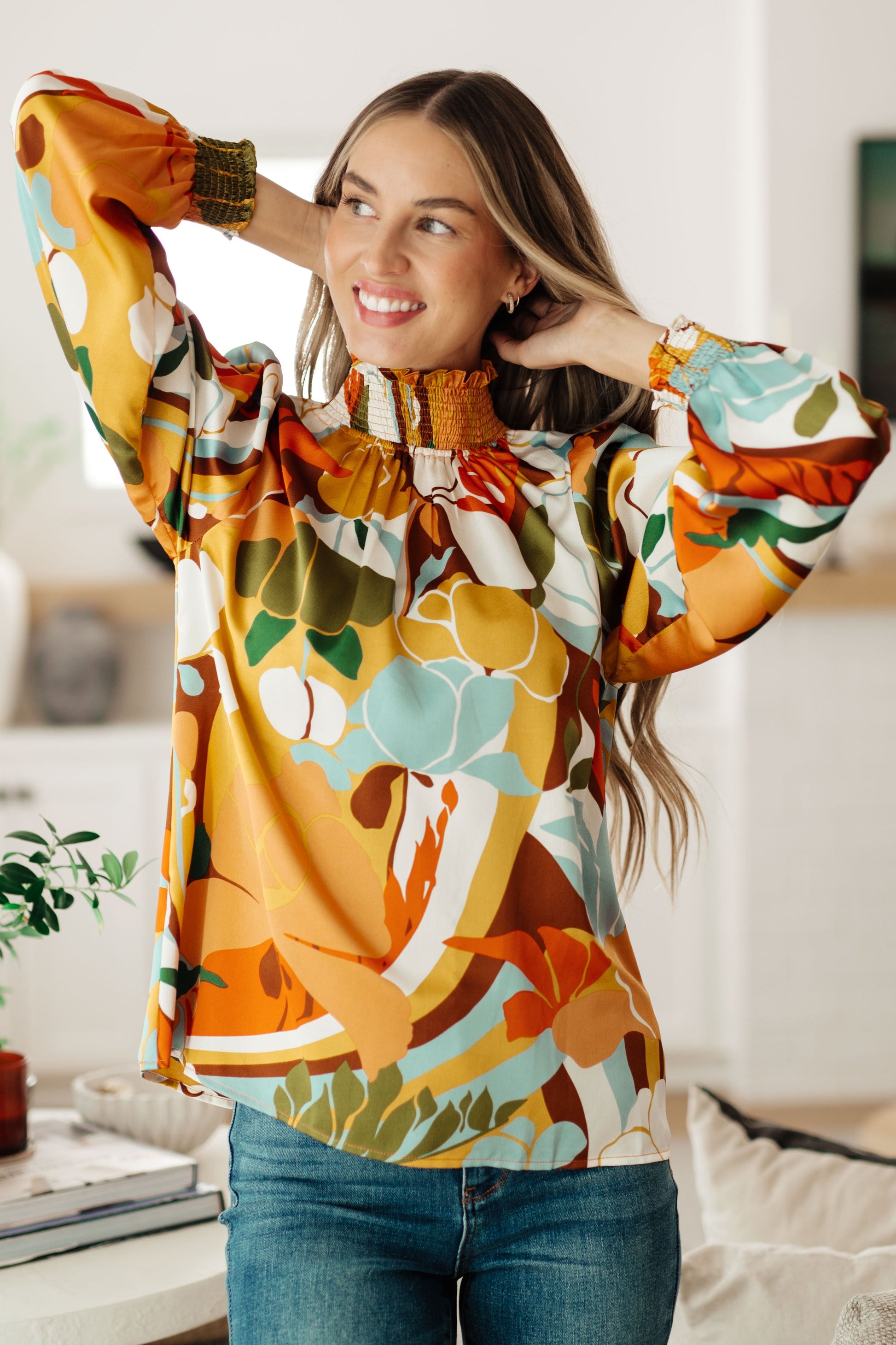 All Together Now Mock Neck Blouse - Southern Divas Boutique