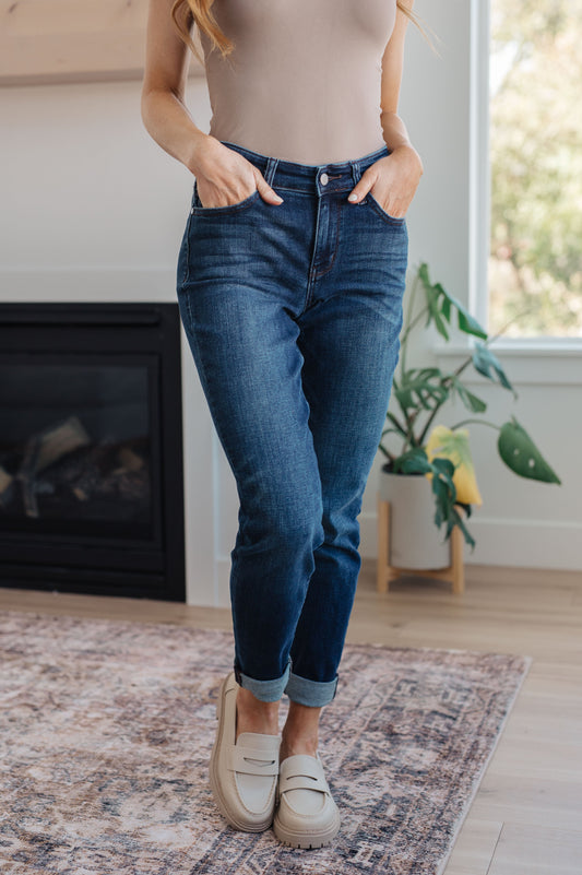 Amber Cuffed Slim Fit Dark Wash Jeans - Southern Divas Boutique