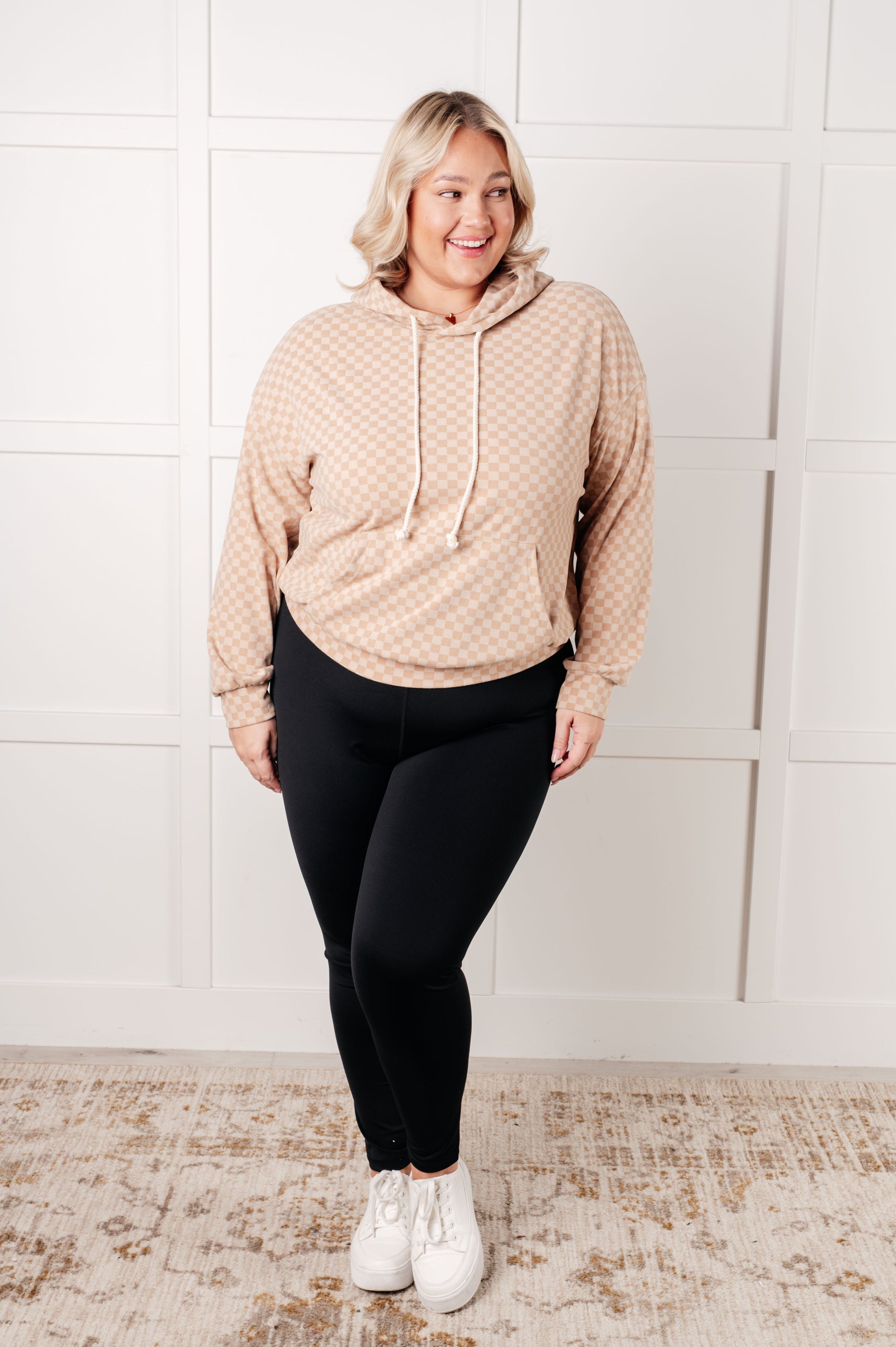 Ask Me Out Checkered Hoodie in Khaki - Southern Divas Boutique