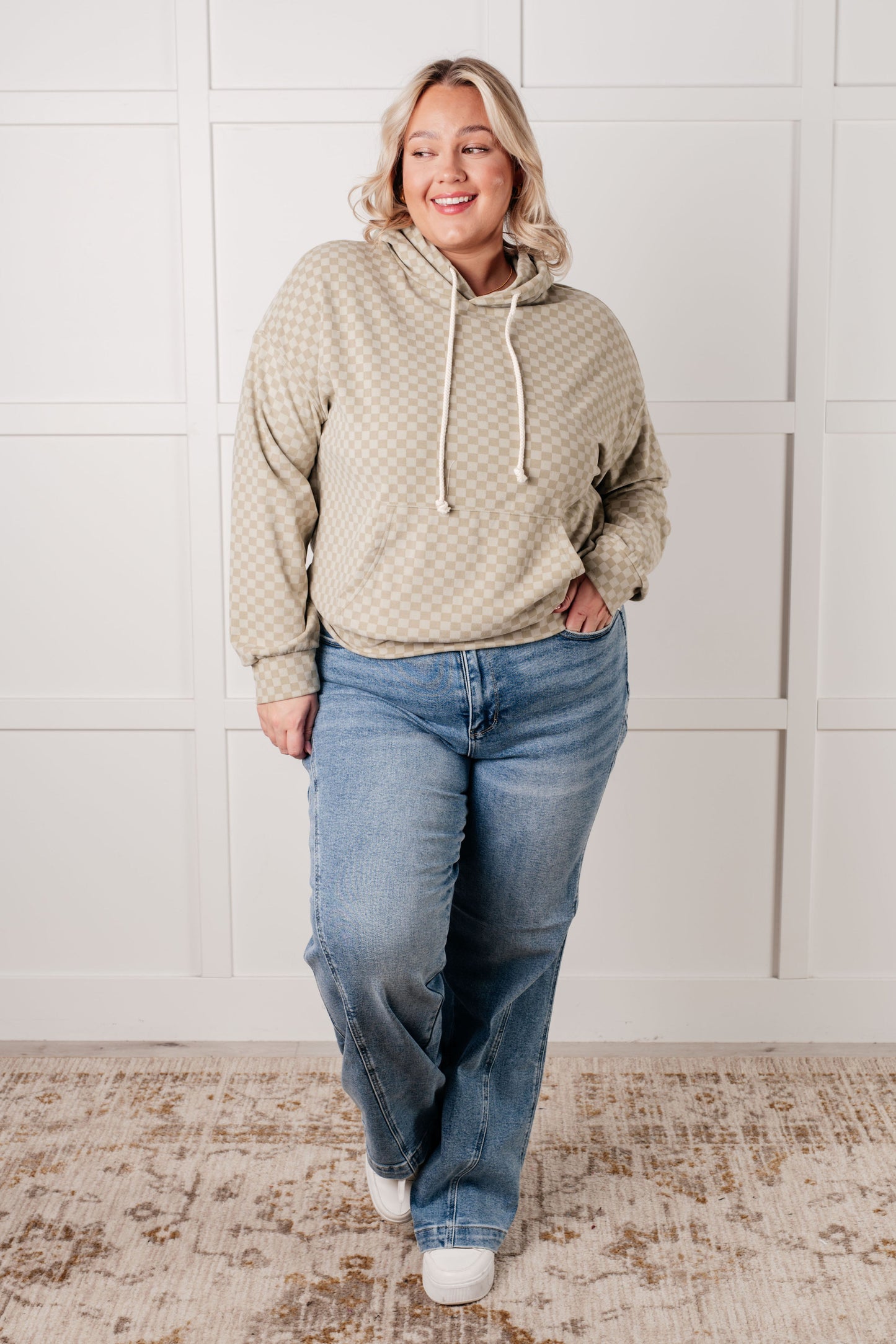 Ask Me Out Checkered Hoodie in Sage - Southern Divas Boutique