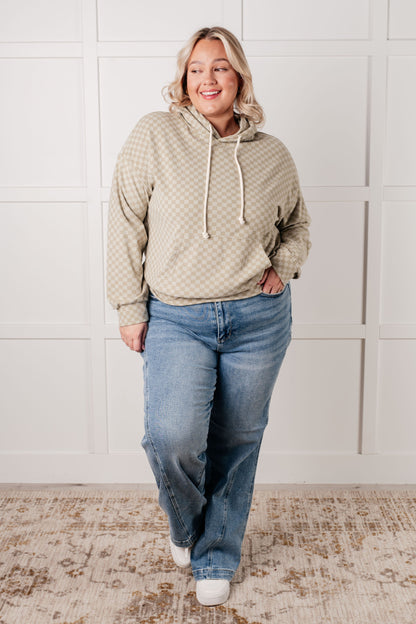 Ask Me Out Checkered Hoodie in Sage - Southern Divas Boutique