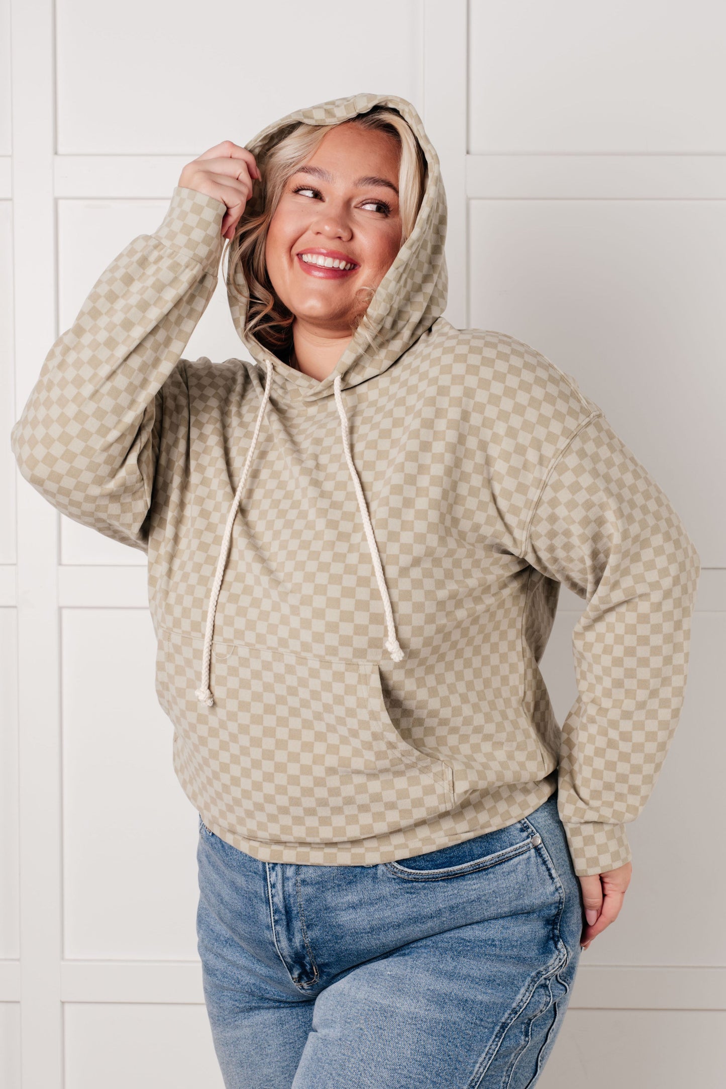 Ask Me Out Checkered Hoodie in Sage - Southern Divas Boutique