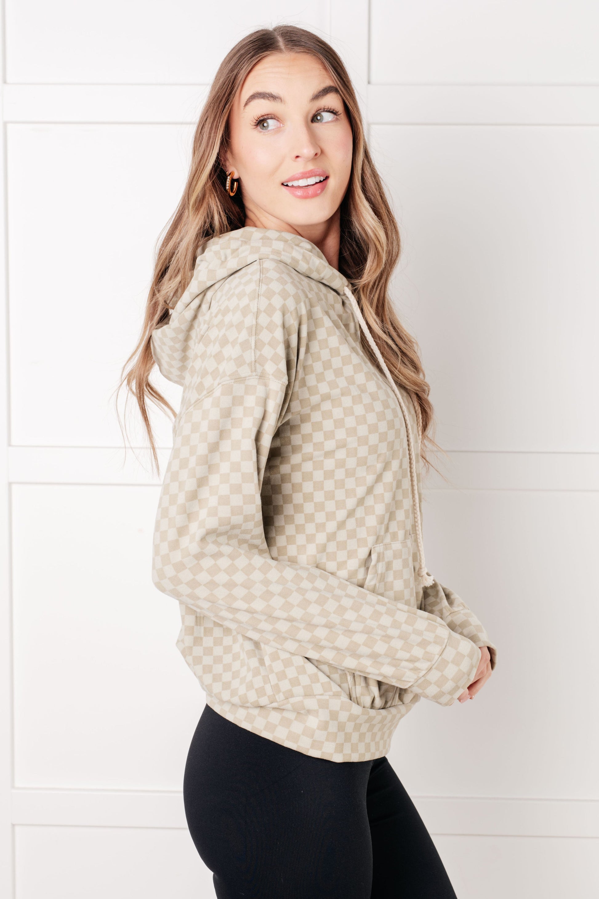 Ask Me Out Checkered Hoodie in Sage - Southern Divas Boutique