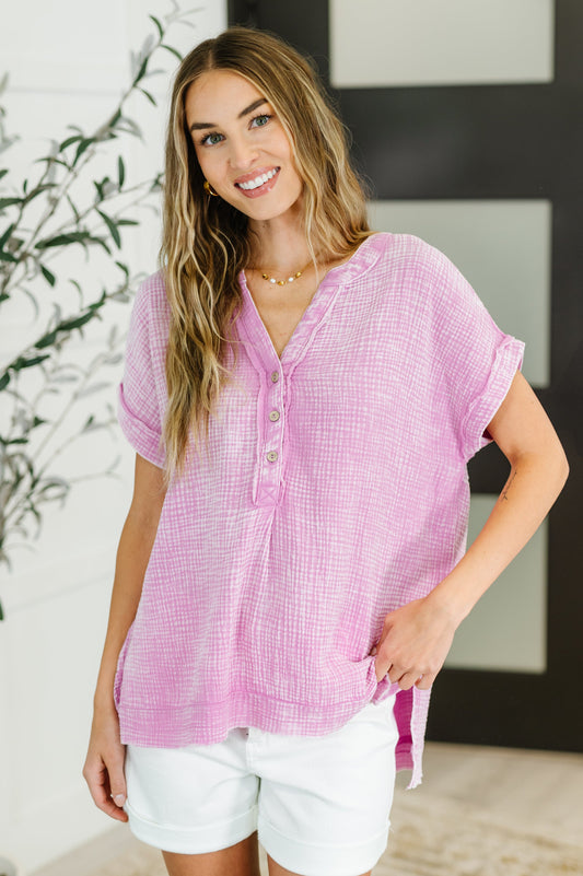 Basic Fade V-Neck Acid Wash Top in Mauve - Southern Divas Boutique